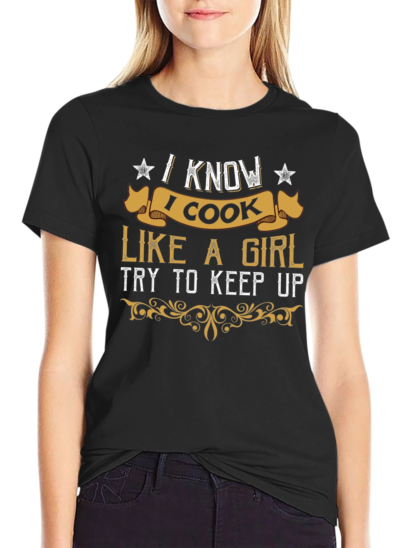 Black I Know I Cook Like a Girl T-Shirt view 2