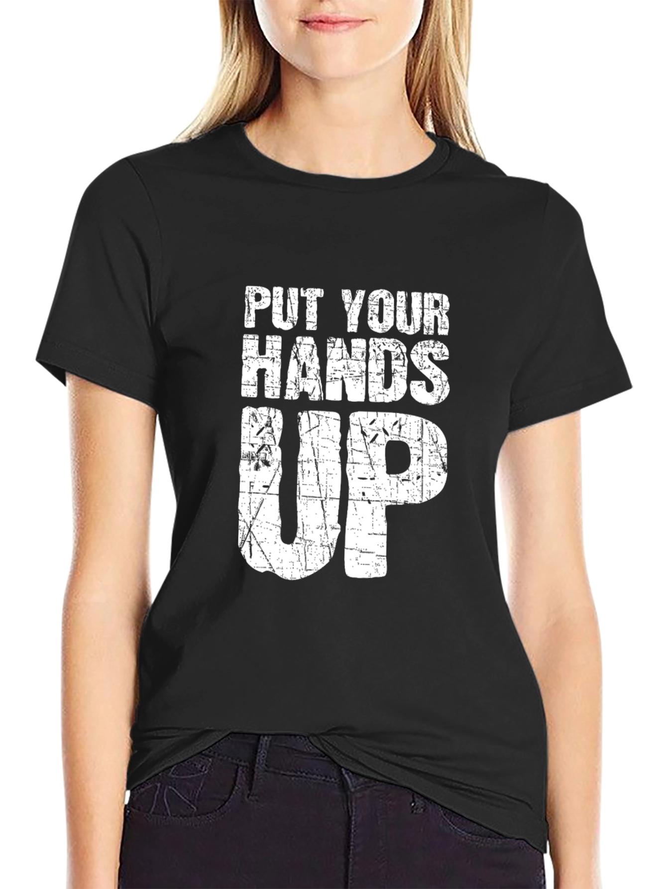 Black Put Your Hands Up Graphic Tee view 2