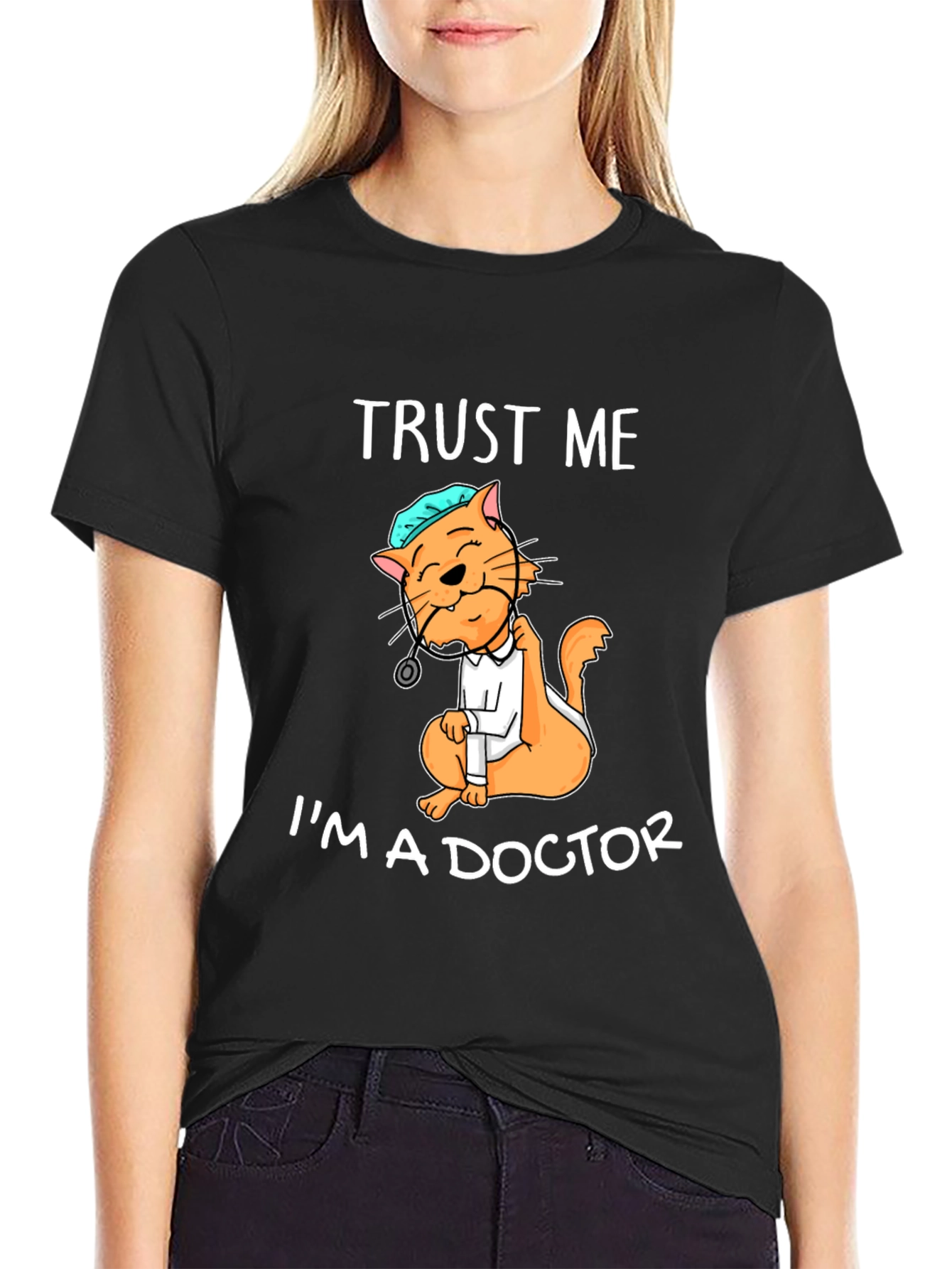 Black Trust Me I'm A Doctor Cat Graphic T-Shirt view 2
