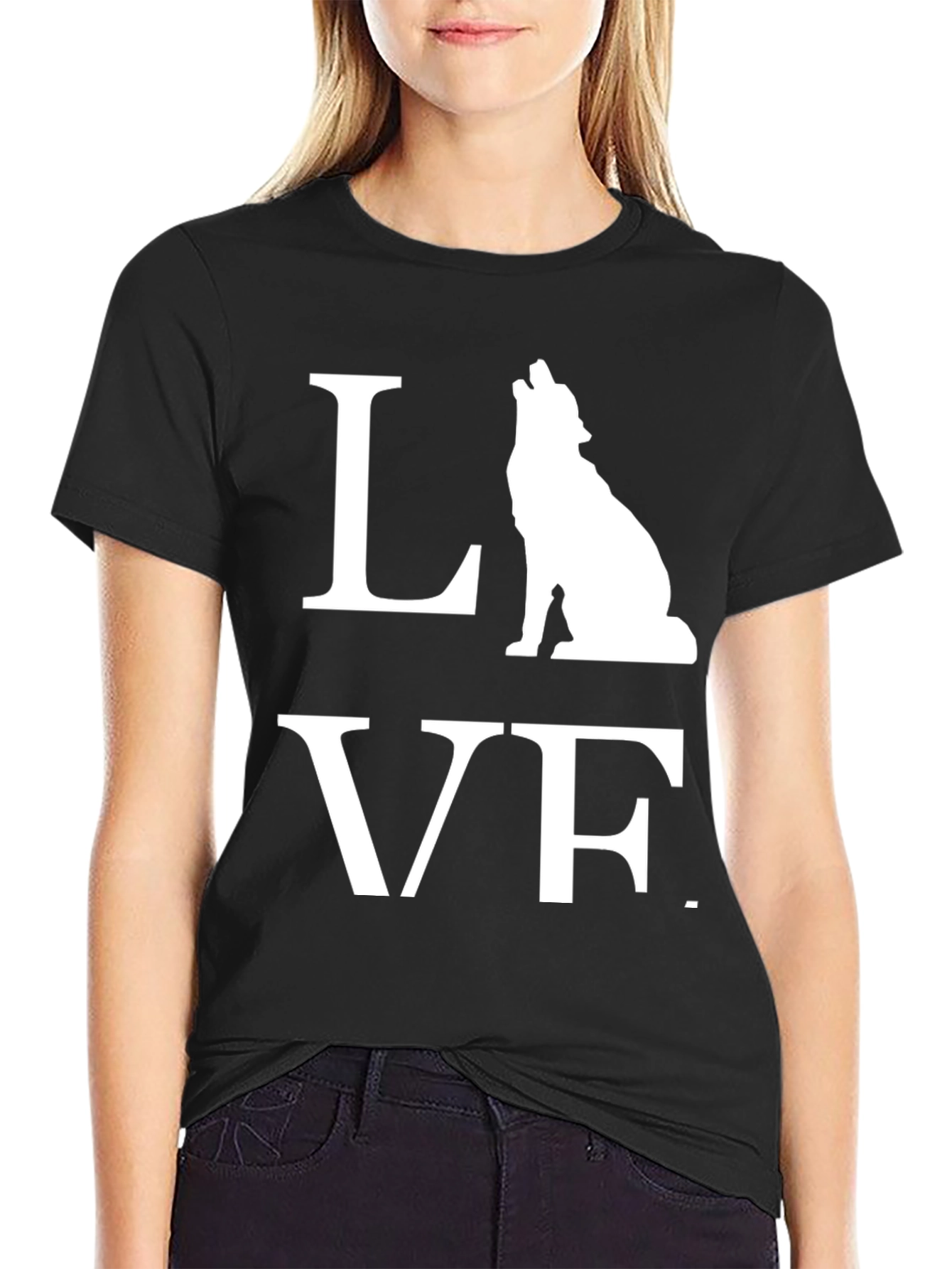 Black Wolf LOVE Graphic Tee - Men's Black T-Shirt view 2