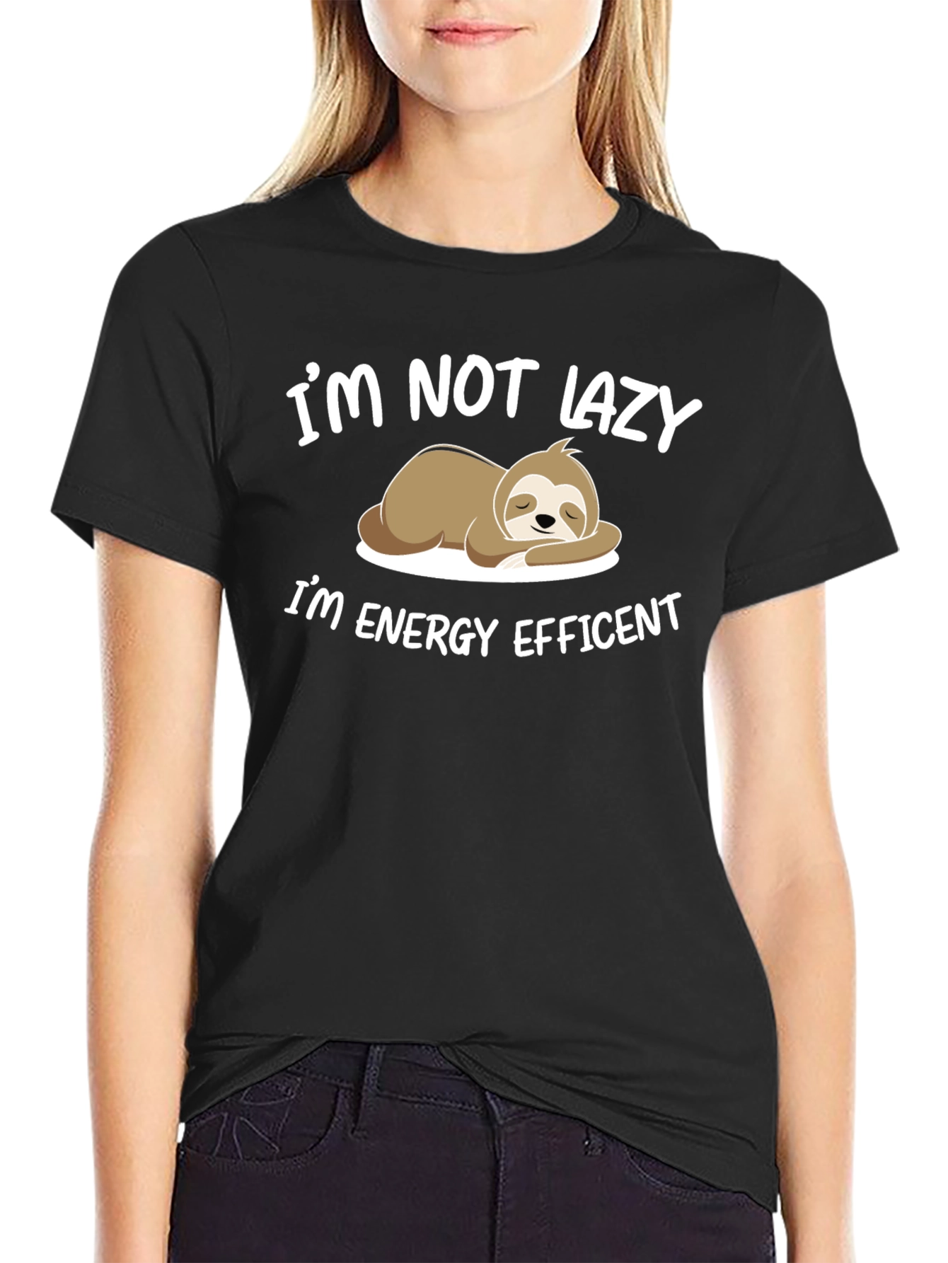Black Funny Sloth Energy Efficient T-Shirt view 2
