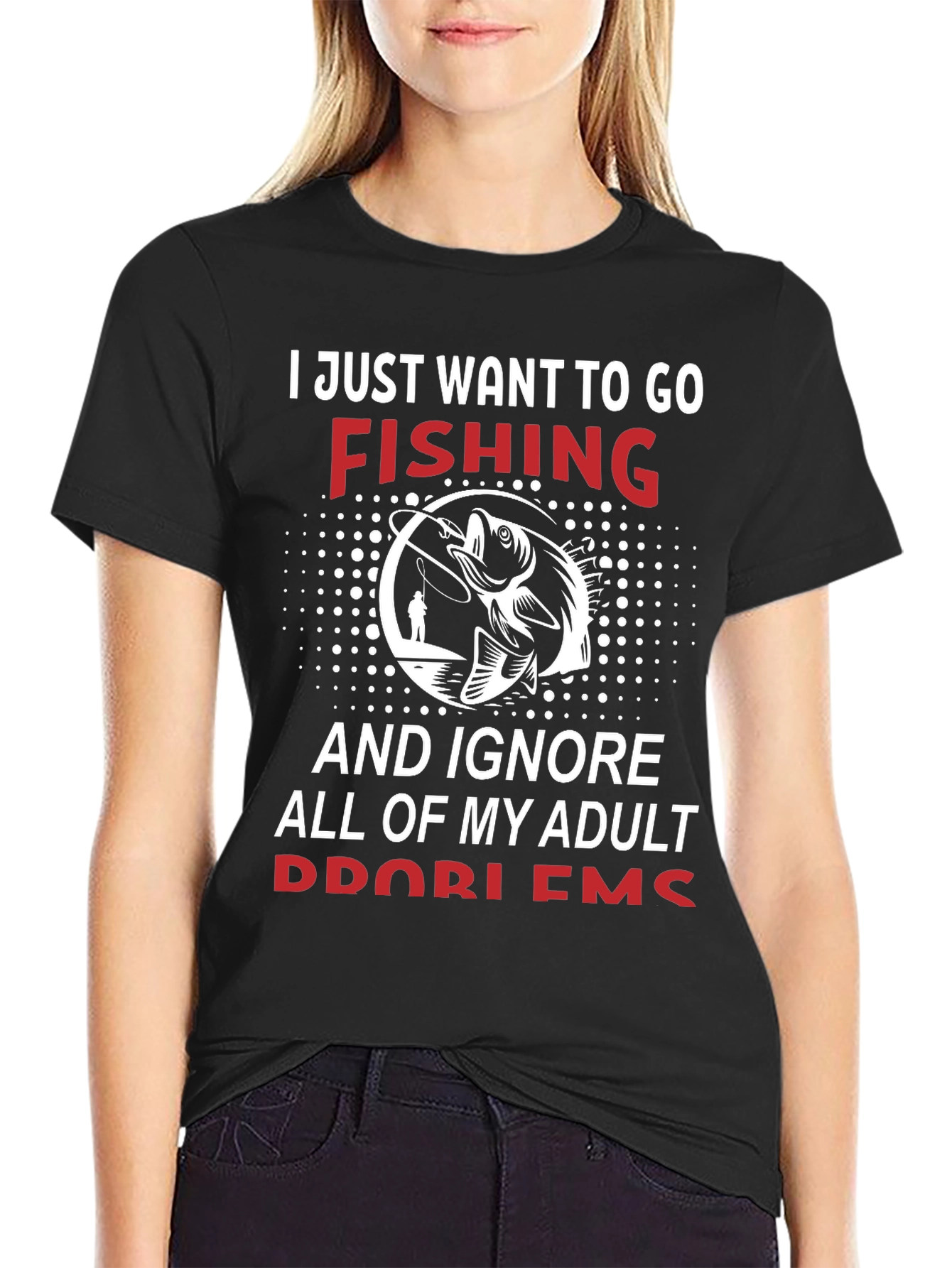 Black Fishing Graphic Tee - Adult Problems T-Shirt view 2