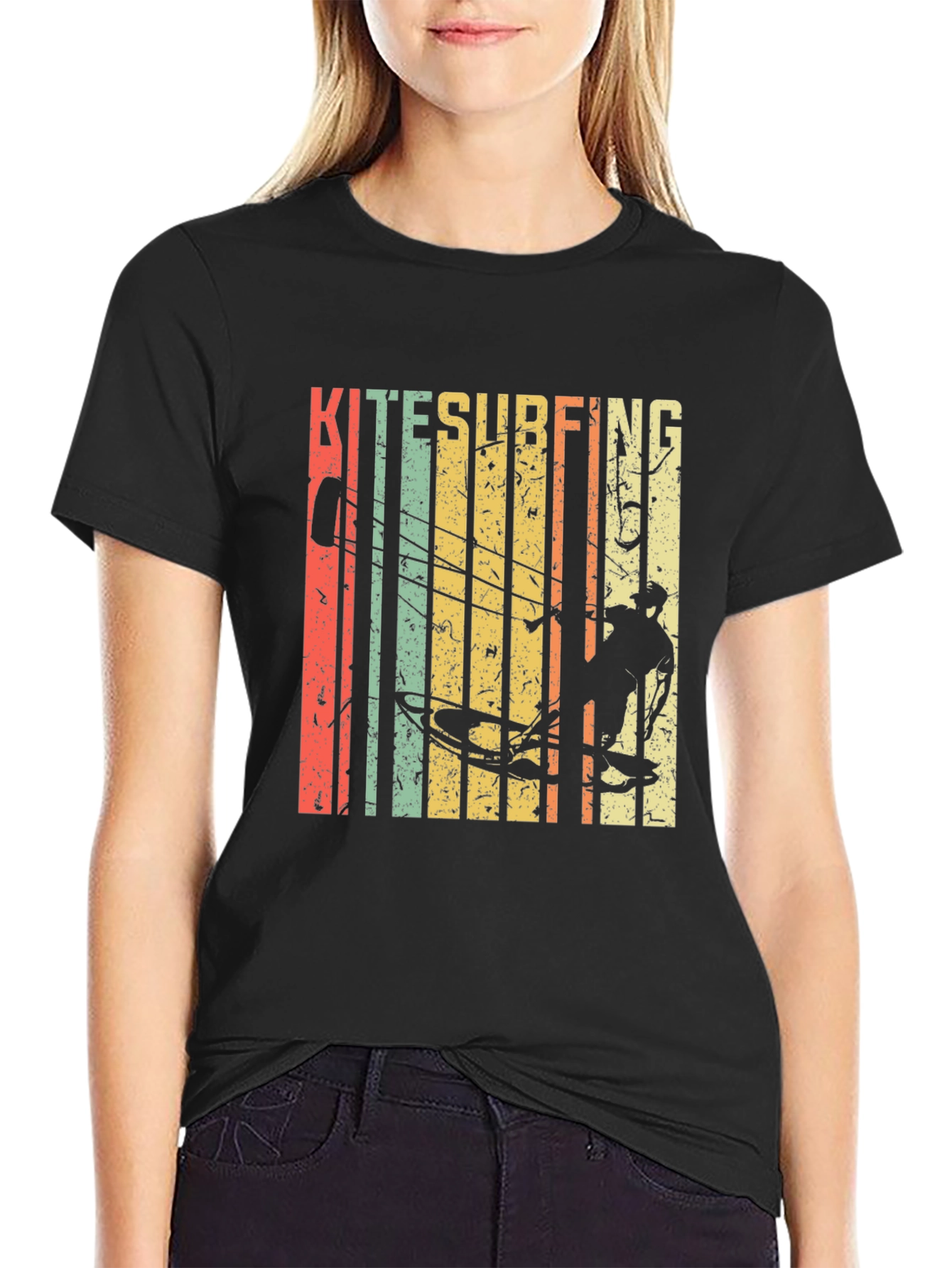 Black Kitesurfing Graphic Tee - Retro Style Surf Shirt view 2