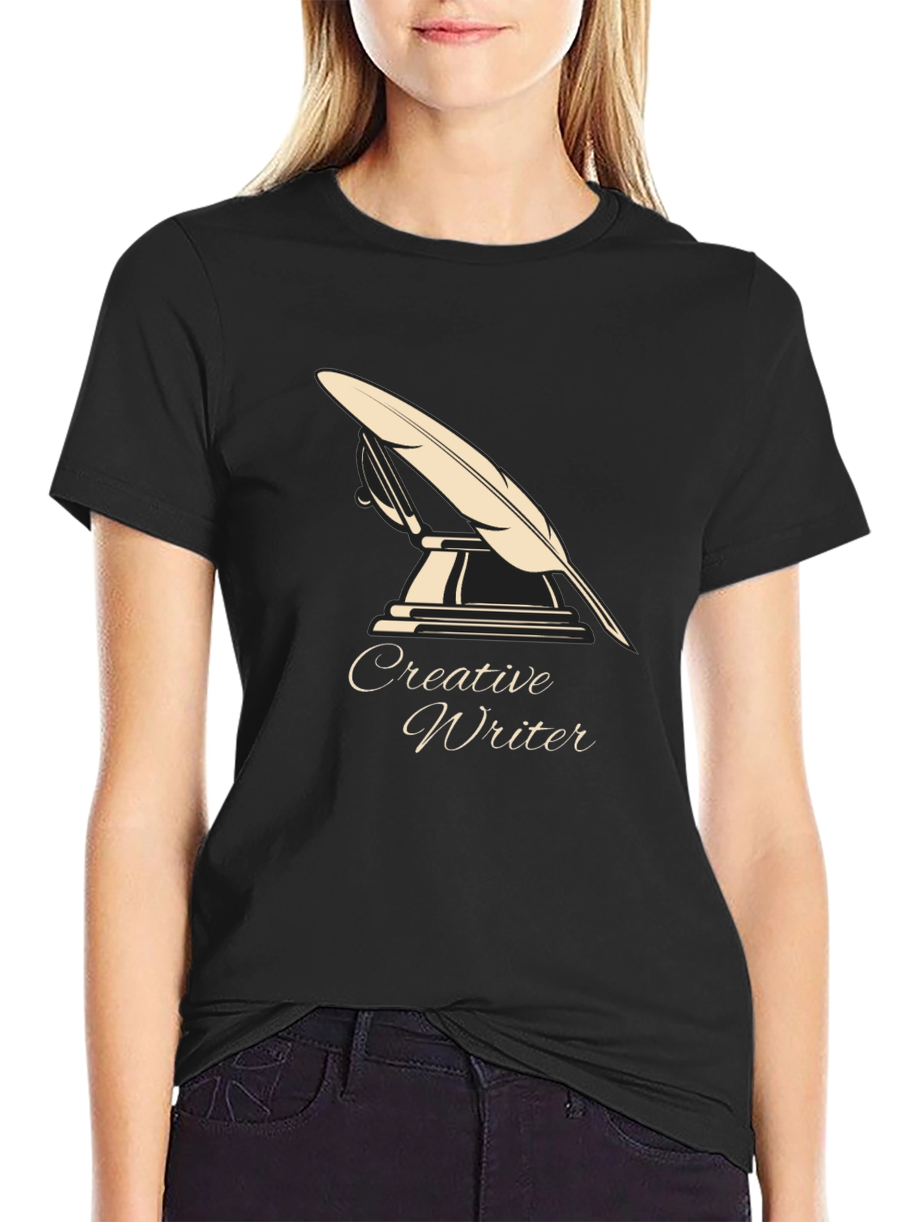 Black Creative Writer T-Shirt - Quill Design view 2