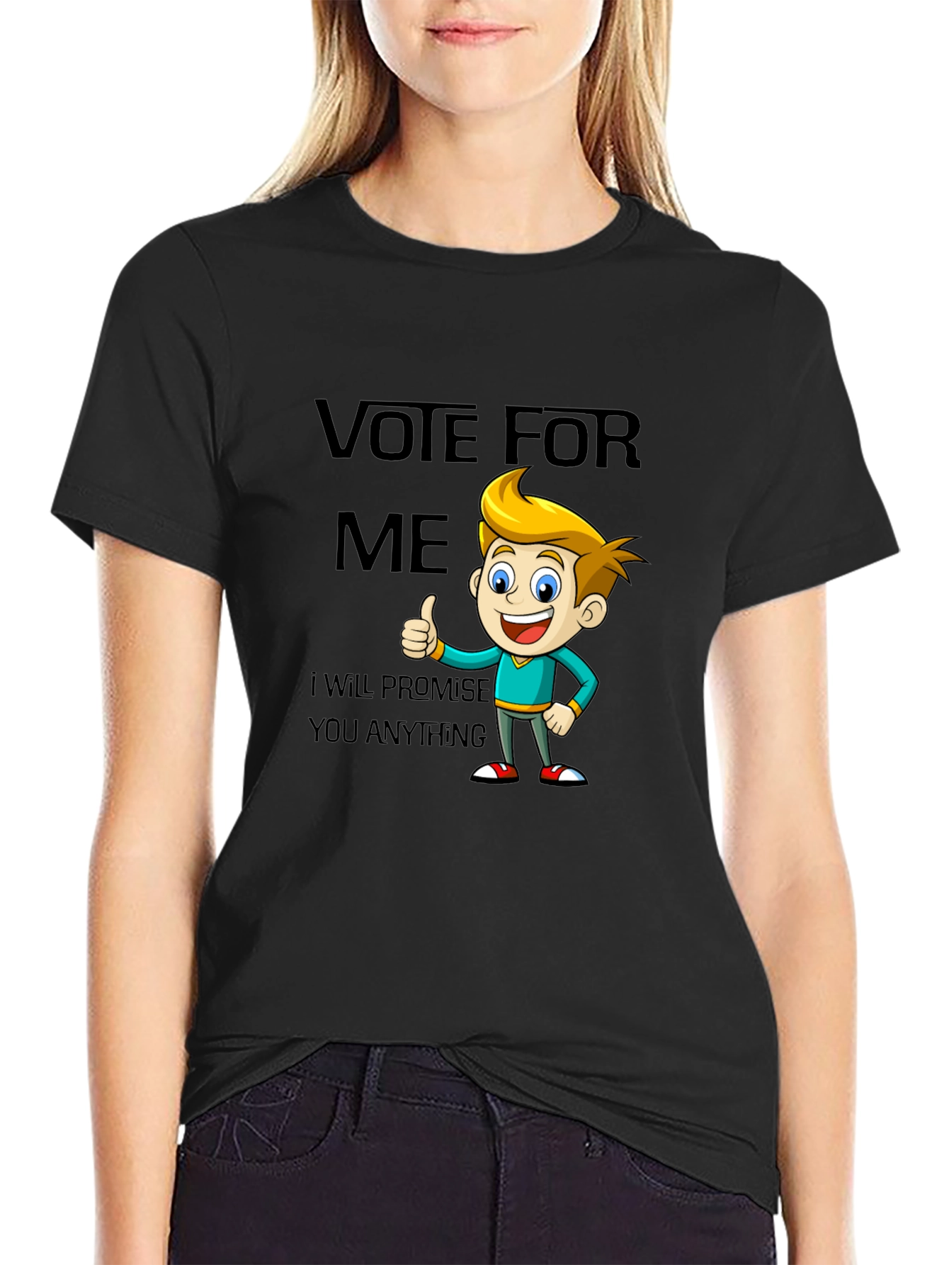 Black Vote For Me Funny Cartoon T-Shirt view 2