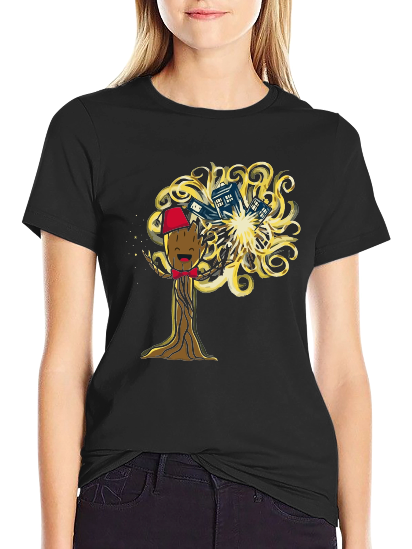 Black Dr Who Groot Mashup T-Shirt view 2