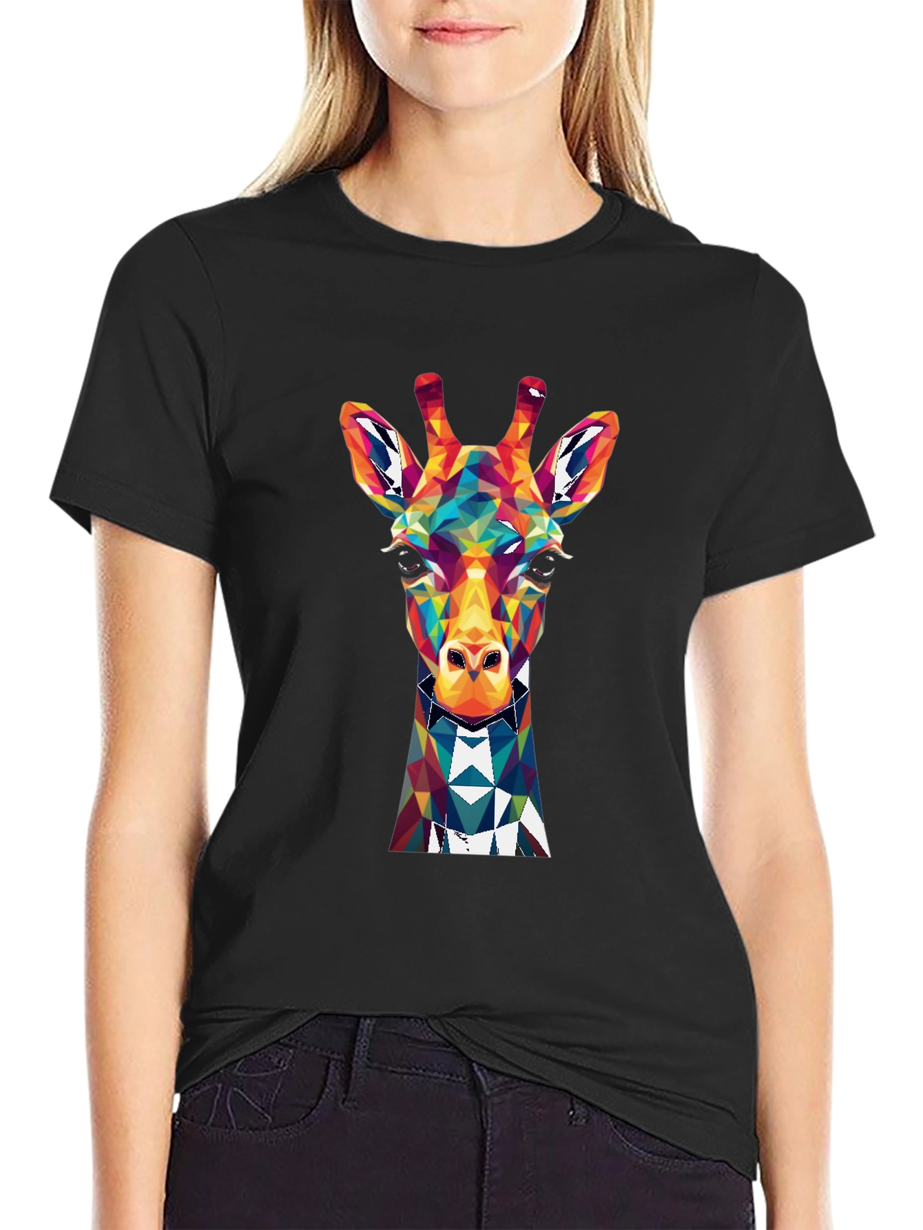 Black Geometric Giraffe Graphic Tee - Men's Black T-Shirt view 2