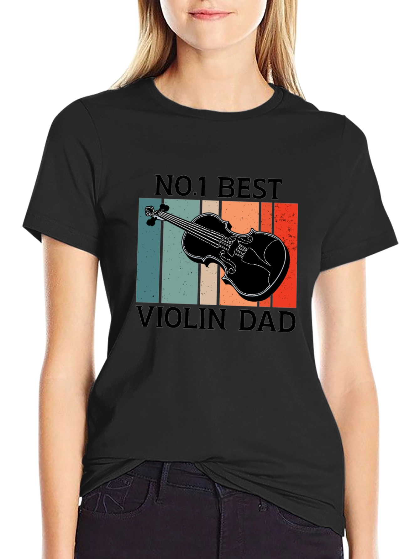 Black No. 1 Best Violin Dad T-Shirt - Music Lover Gift view 2