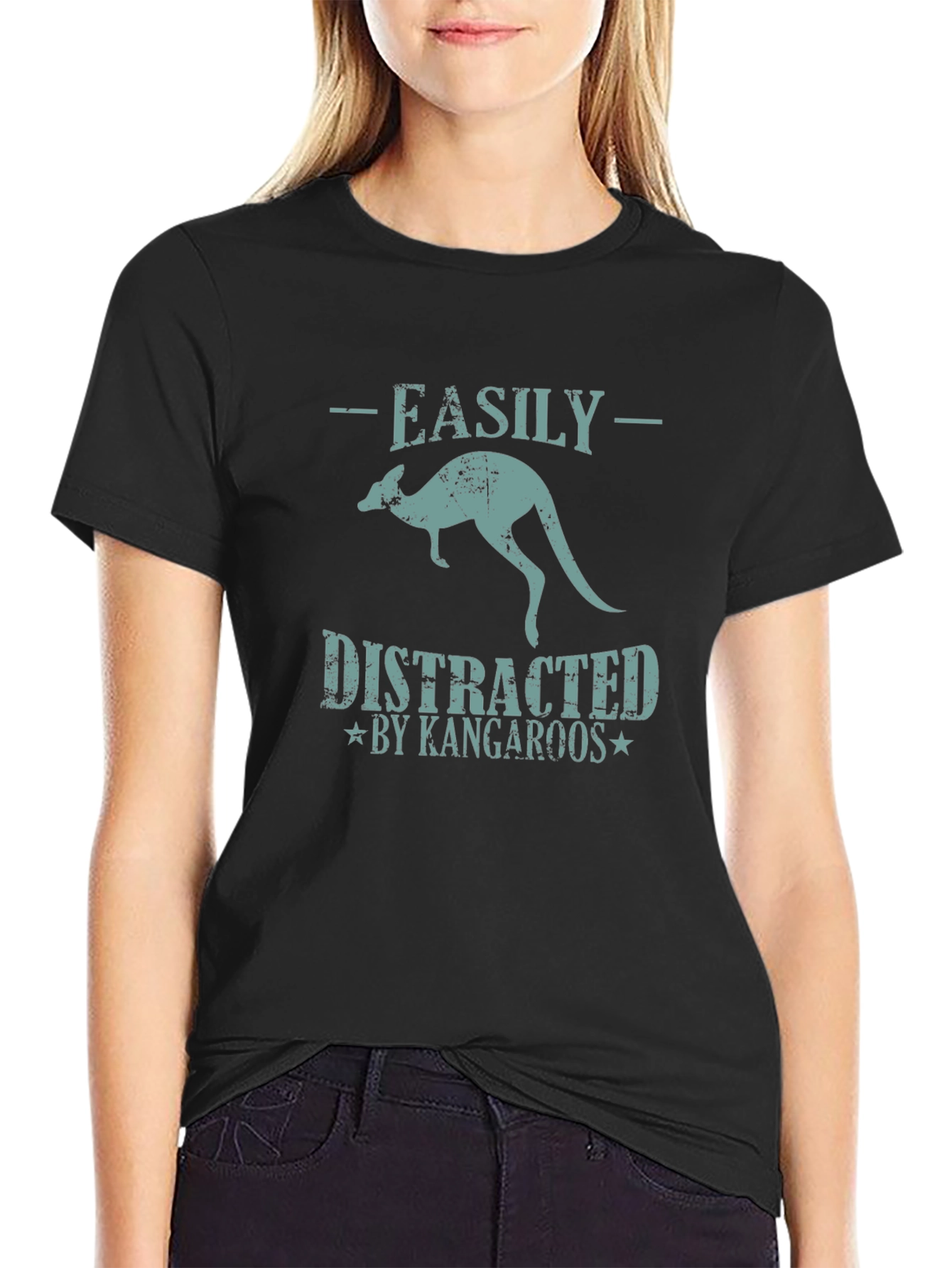 Black Easily Distracted by Kangaroos T-Shirt view 2