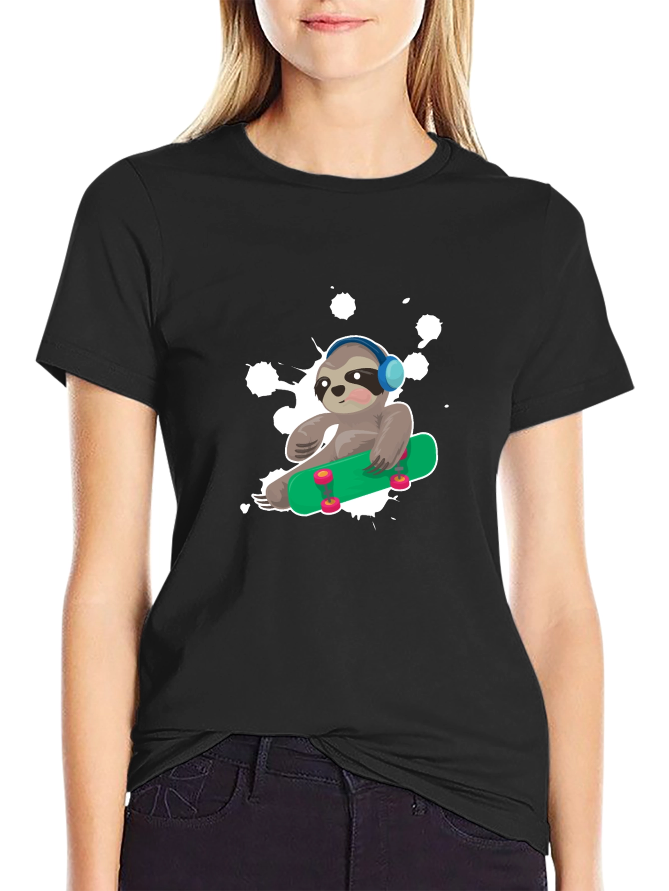Black Sloth Skateboard Graphic T-Shirt - Trendy Casual Wear view 2