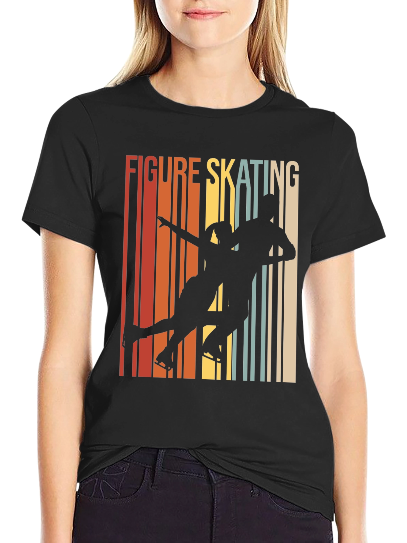 Black Figure Skating Retro T-Shirt view 2