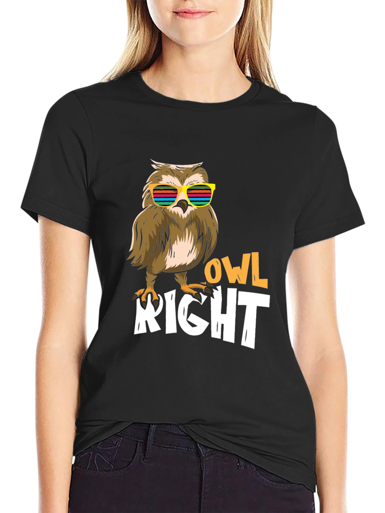 Black Cool Owl Right T-Shirt view 2