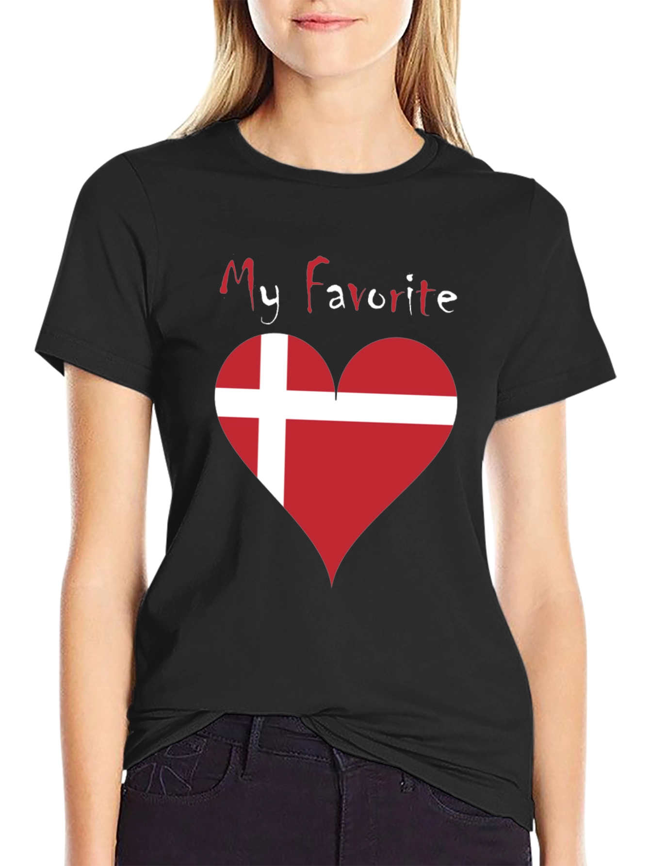 Black Denmark Flag Heart T-Shirt: My Favorite Danish Tee view 2