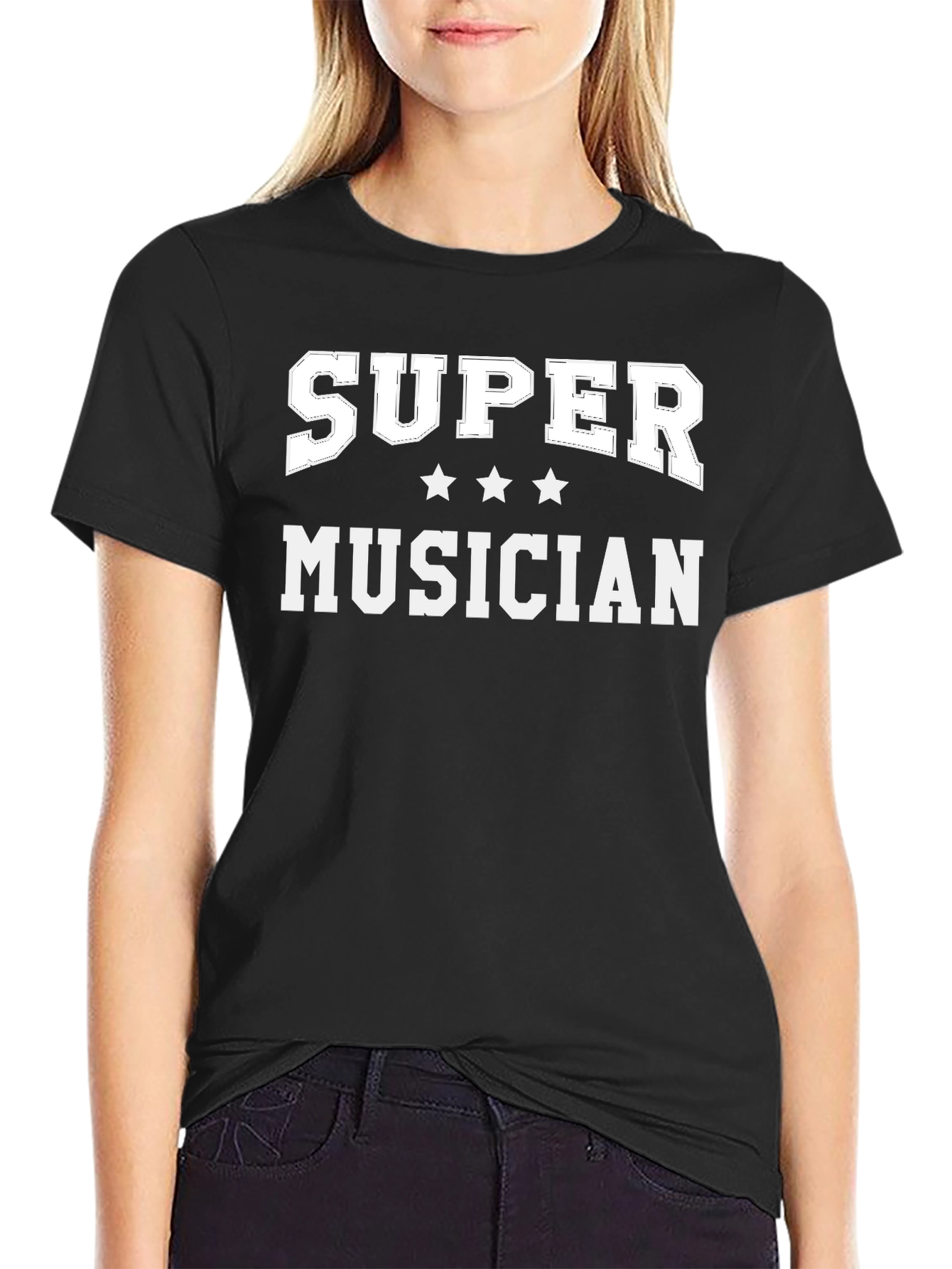 Black Super Musician Graphic Tee - Black Cotton T-Shirt view 2