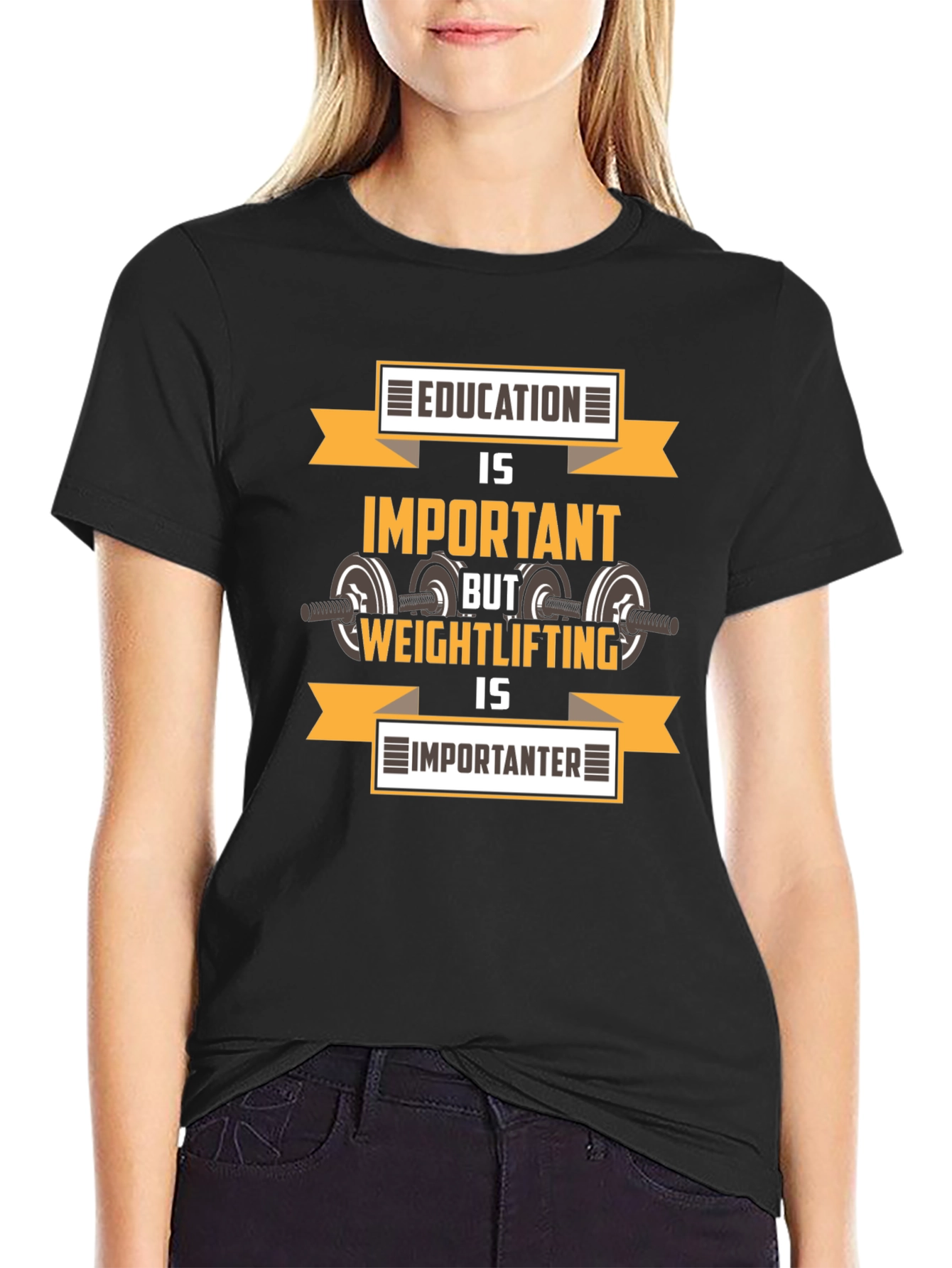 Black Education vs. Weightlifting Graphic T-Shirt view 2