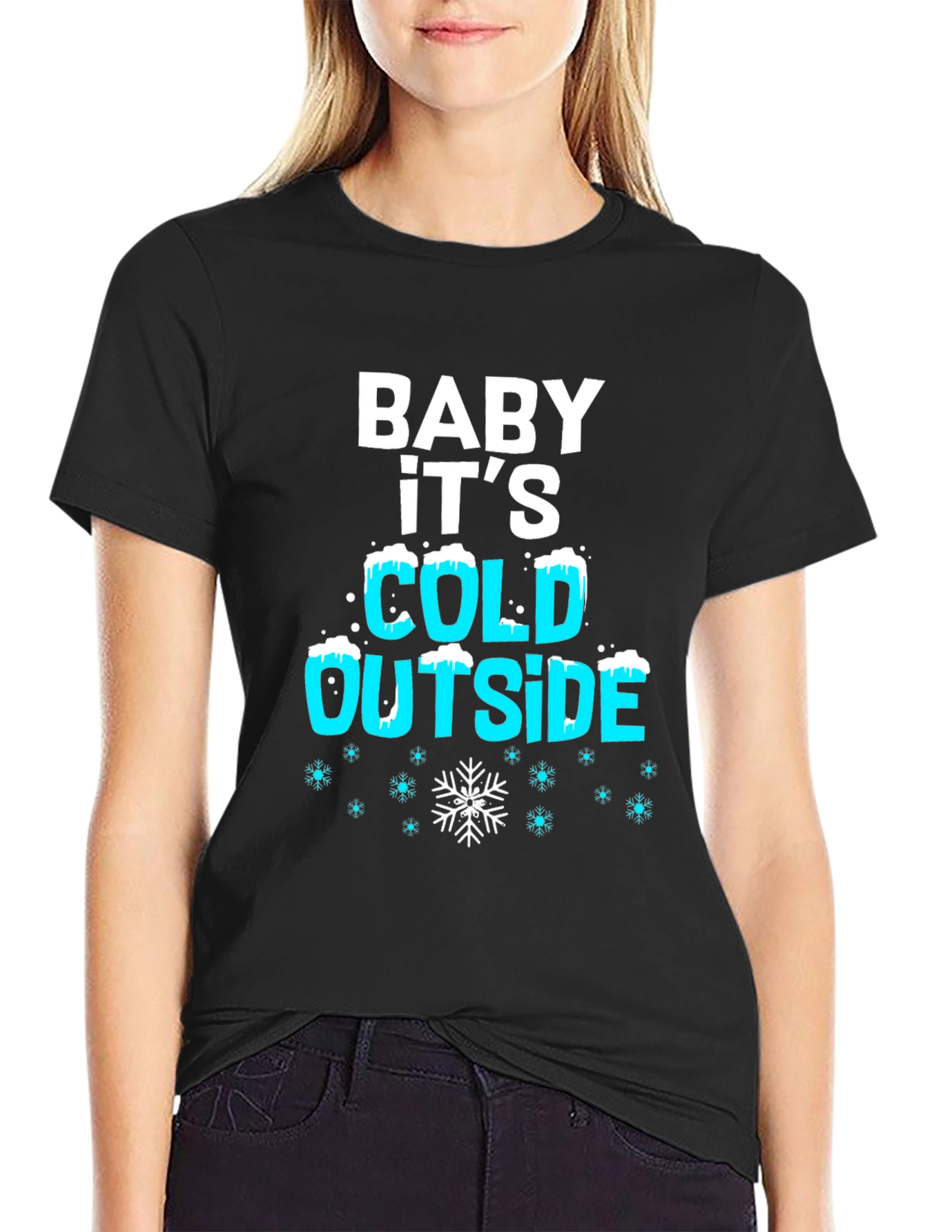 Black Baby It's Cold Outside Holiday T-Shirt view 2