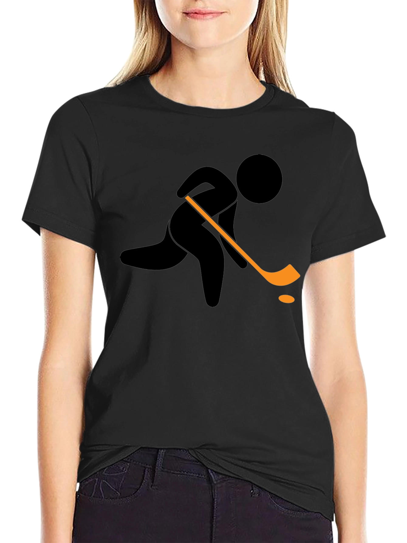 Black Hockey Player Graphic T-Shirt - Black Cotton Tee view 2