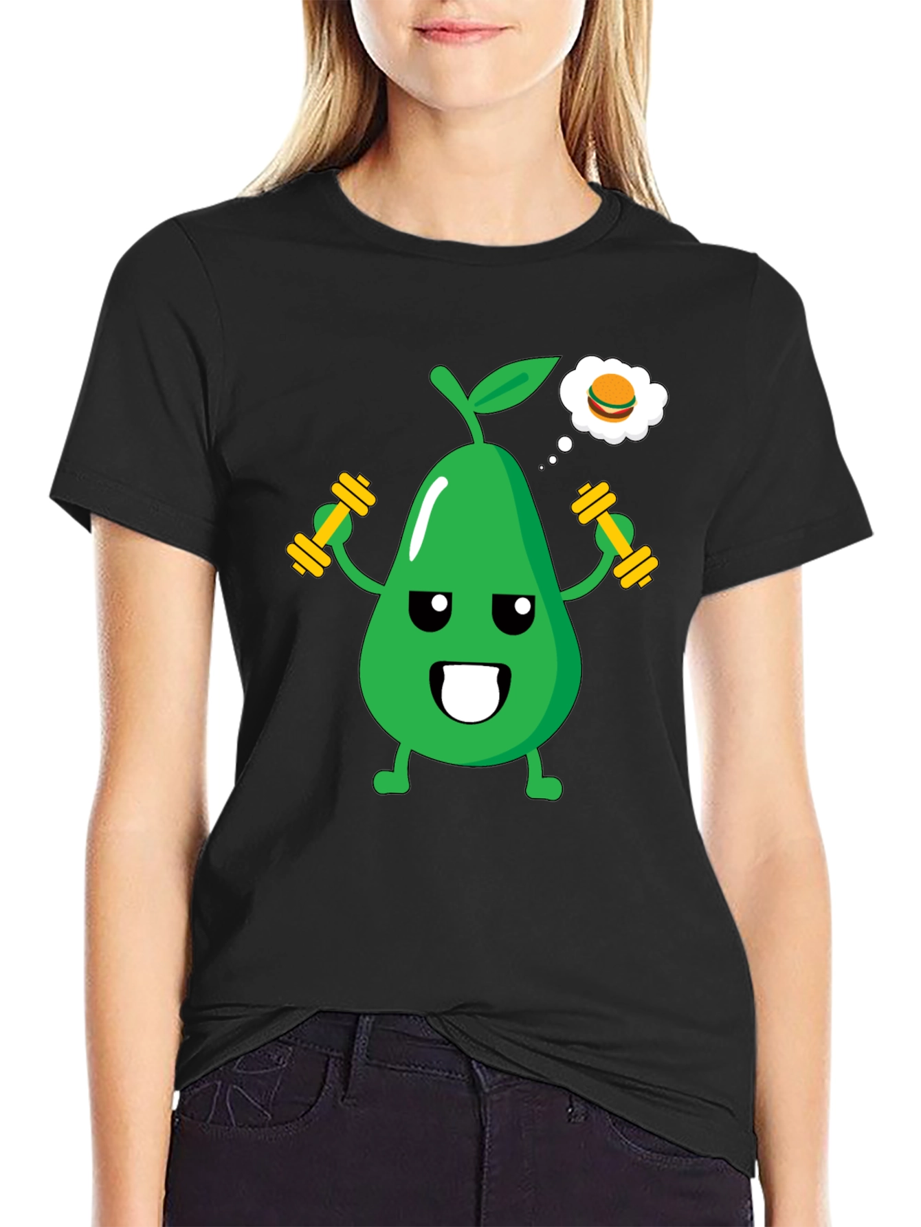 Black Funny Avocado Gym Workout T-Shirt - Black view 2