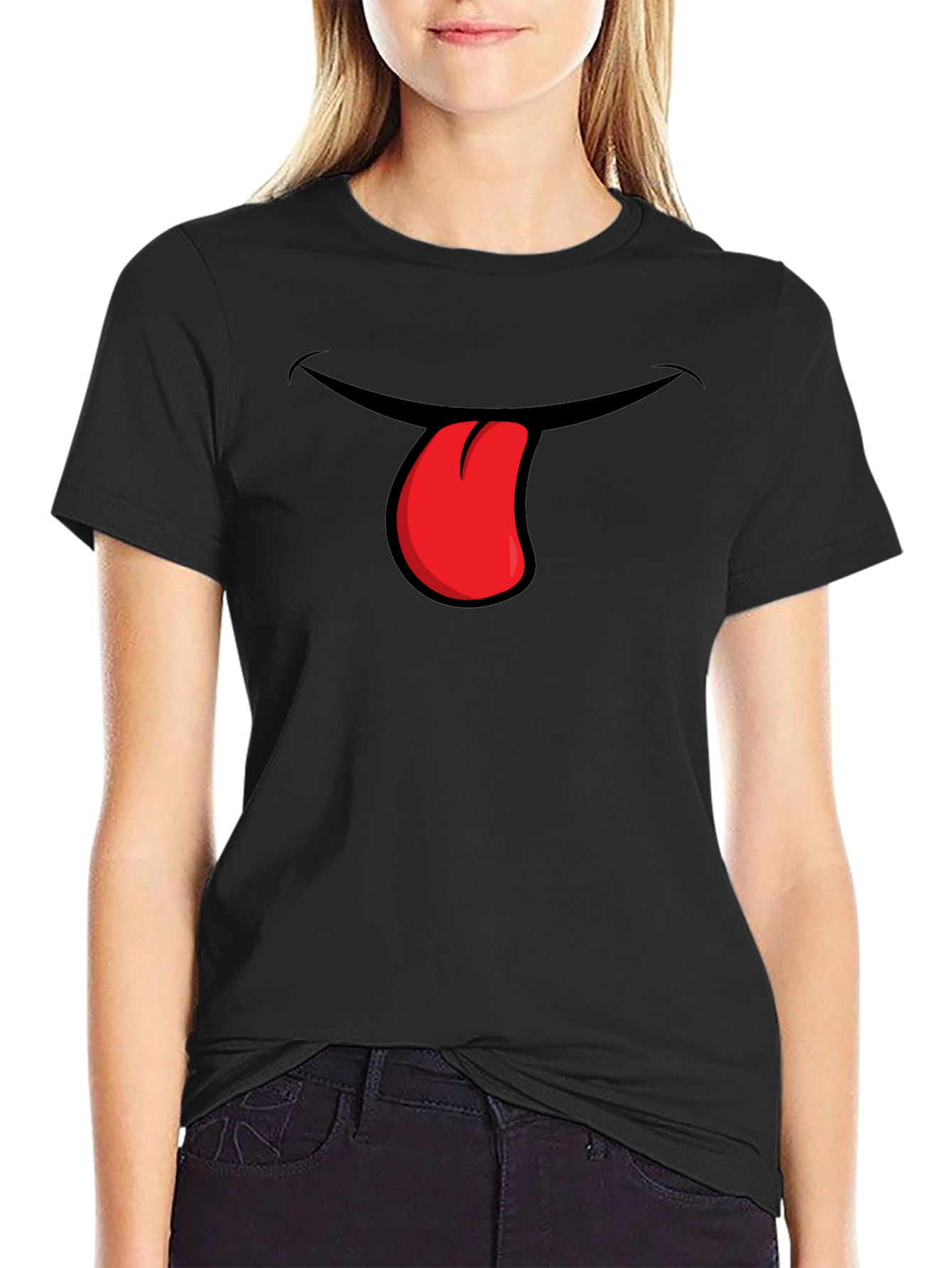 Black Funny Tongue Out Graphic T-Shirt view 2