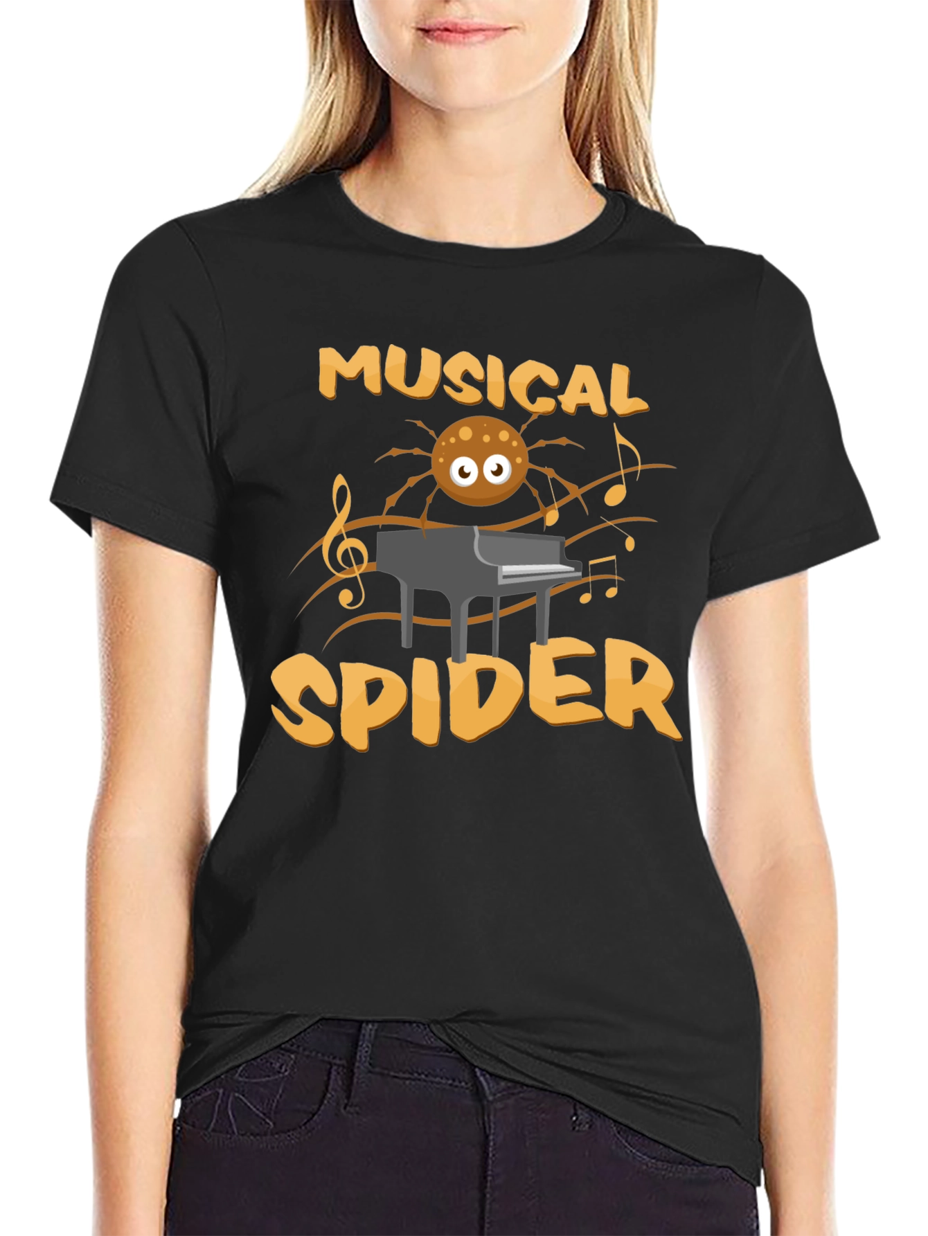 Black Musical Spider T-Shirt - Funny Graphic Tee view 2
