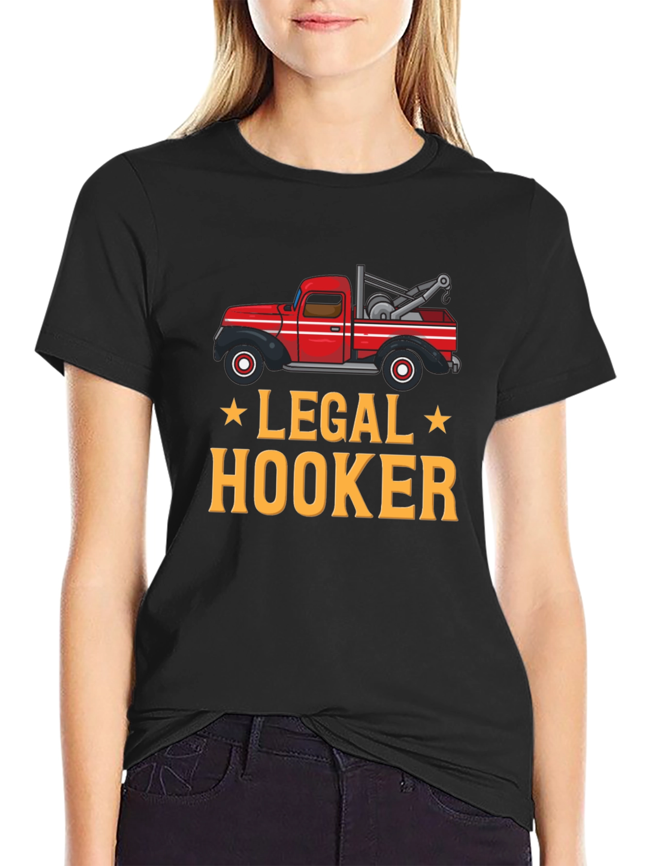 Black Legal Hooker Tow Truck Graphic T-Shirt view 2