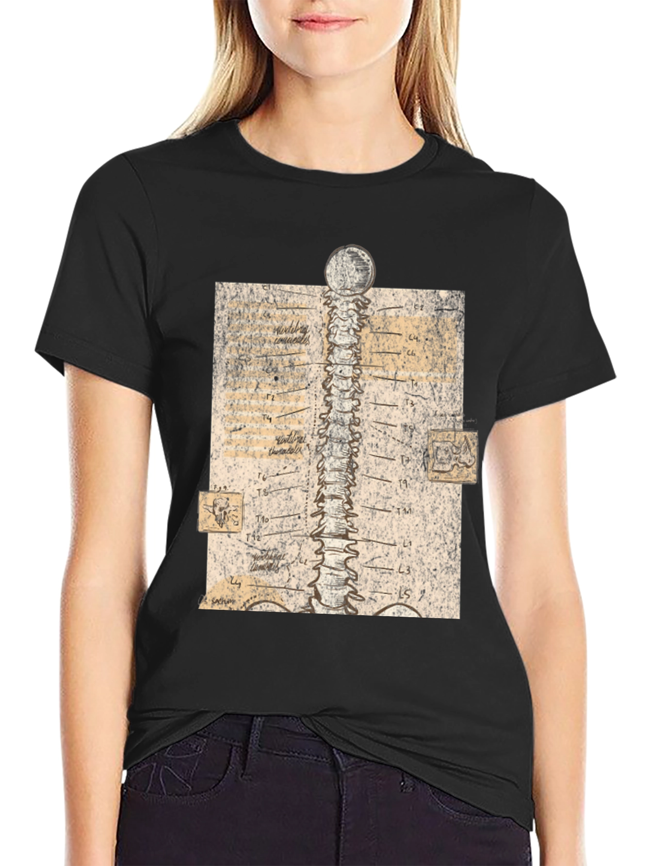 Black Anatomical Spine Graphic Tee - Black view 2