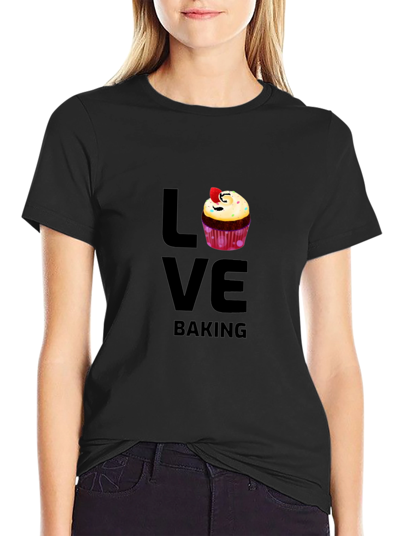 Black Love Baking Graphic T-Shirt - Cute Cupcake Design view 2