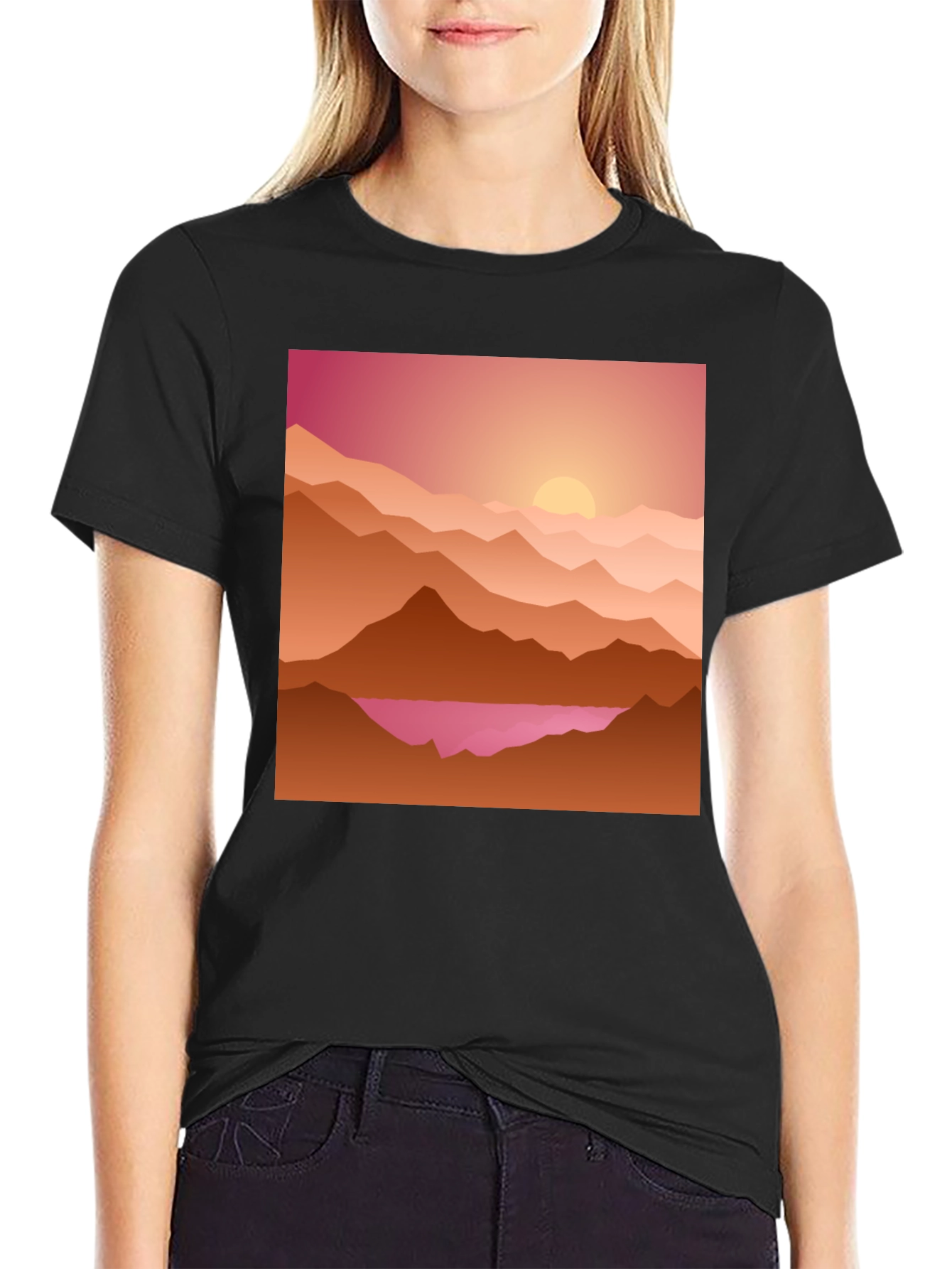 Black Sunset Mountain Graphic Tee - Casual Style view 2