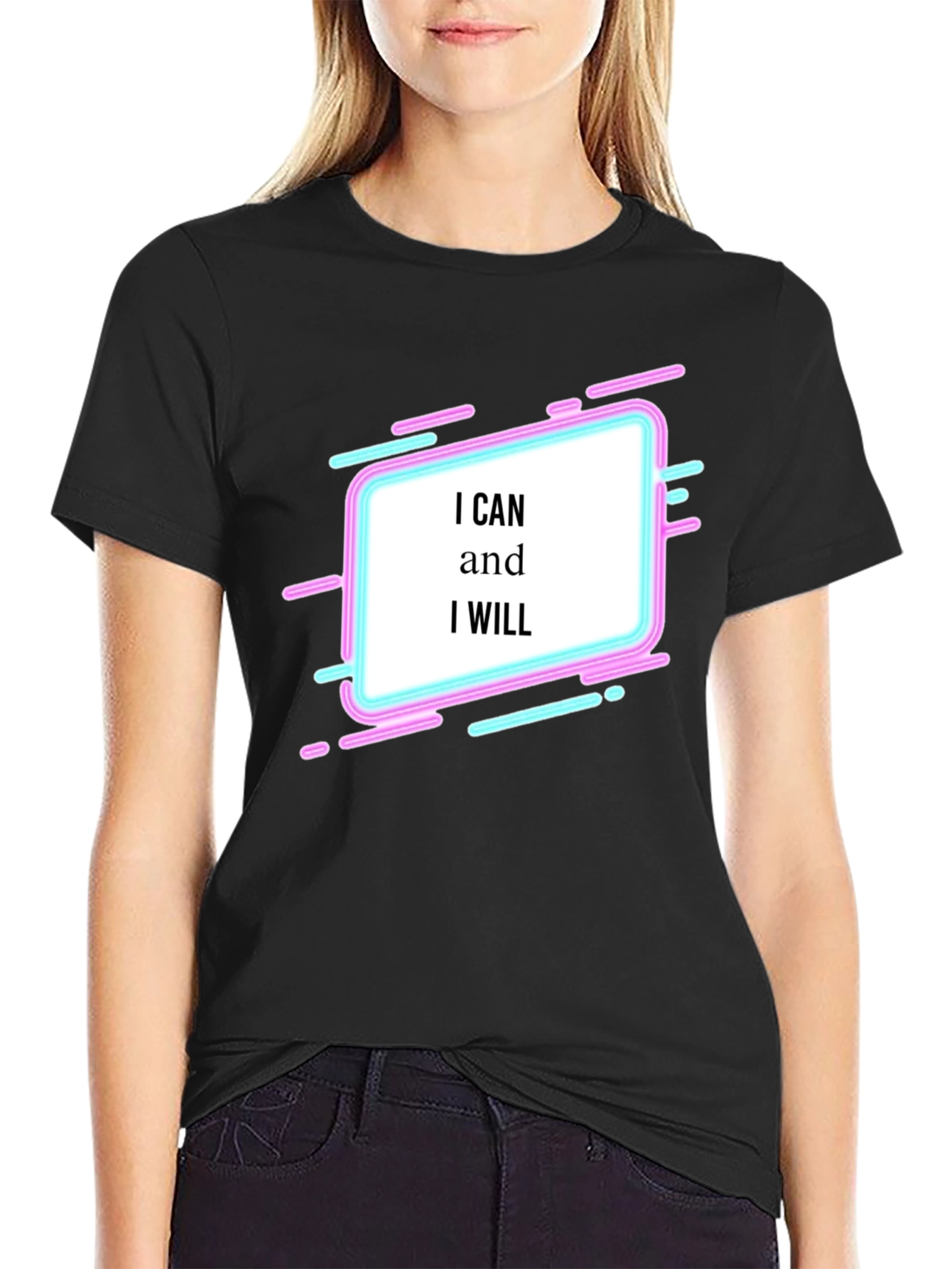 Black Motivational Graphic Tee - I Can and I Will T-Shirt view 2