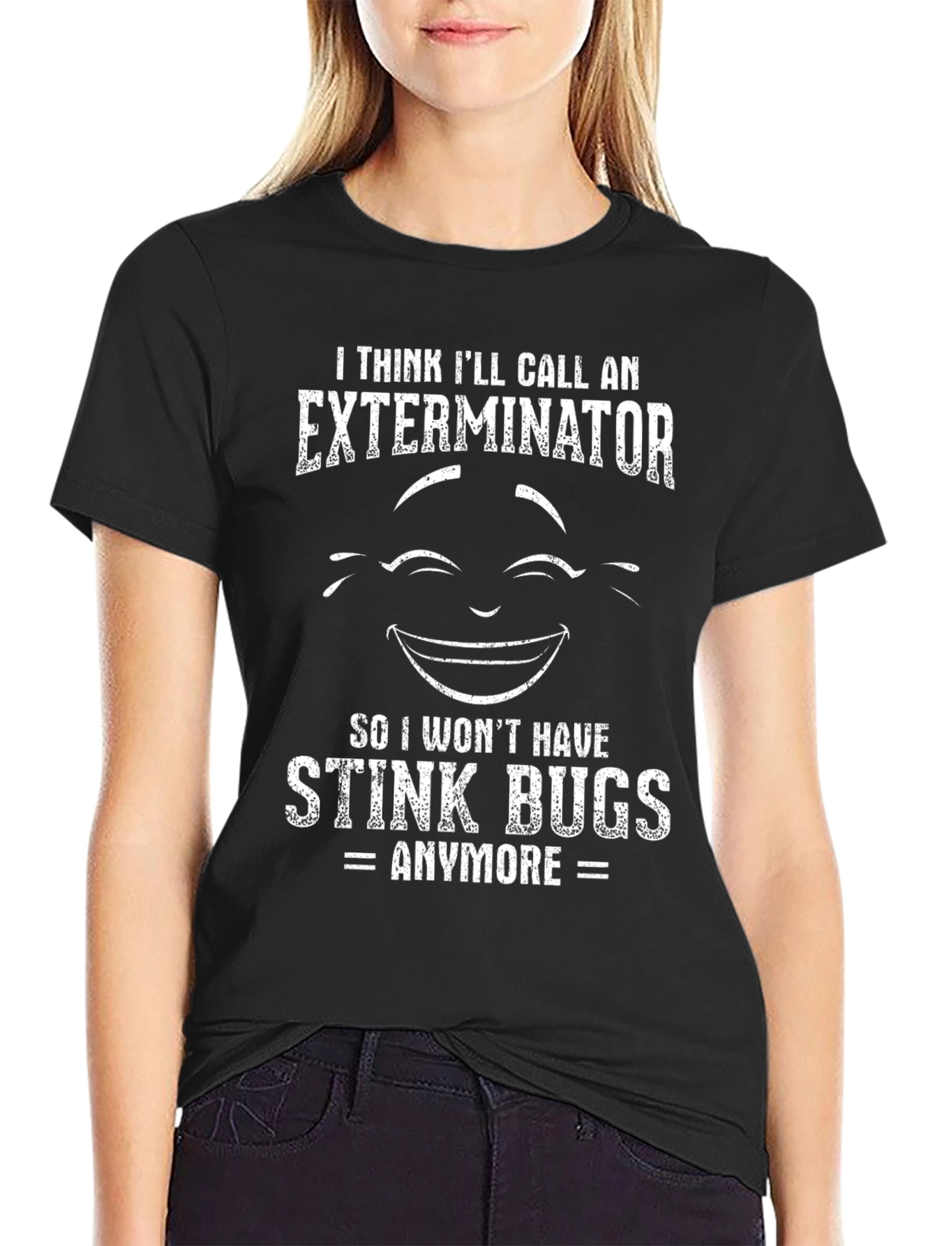 Black Funny Stink Bugs Exterminator T-Shirt view 2