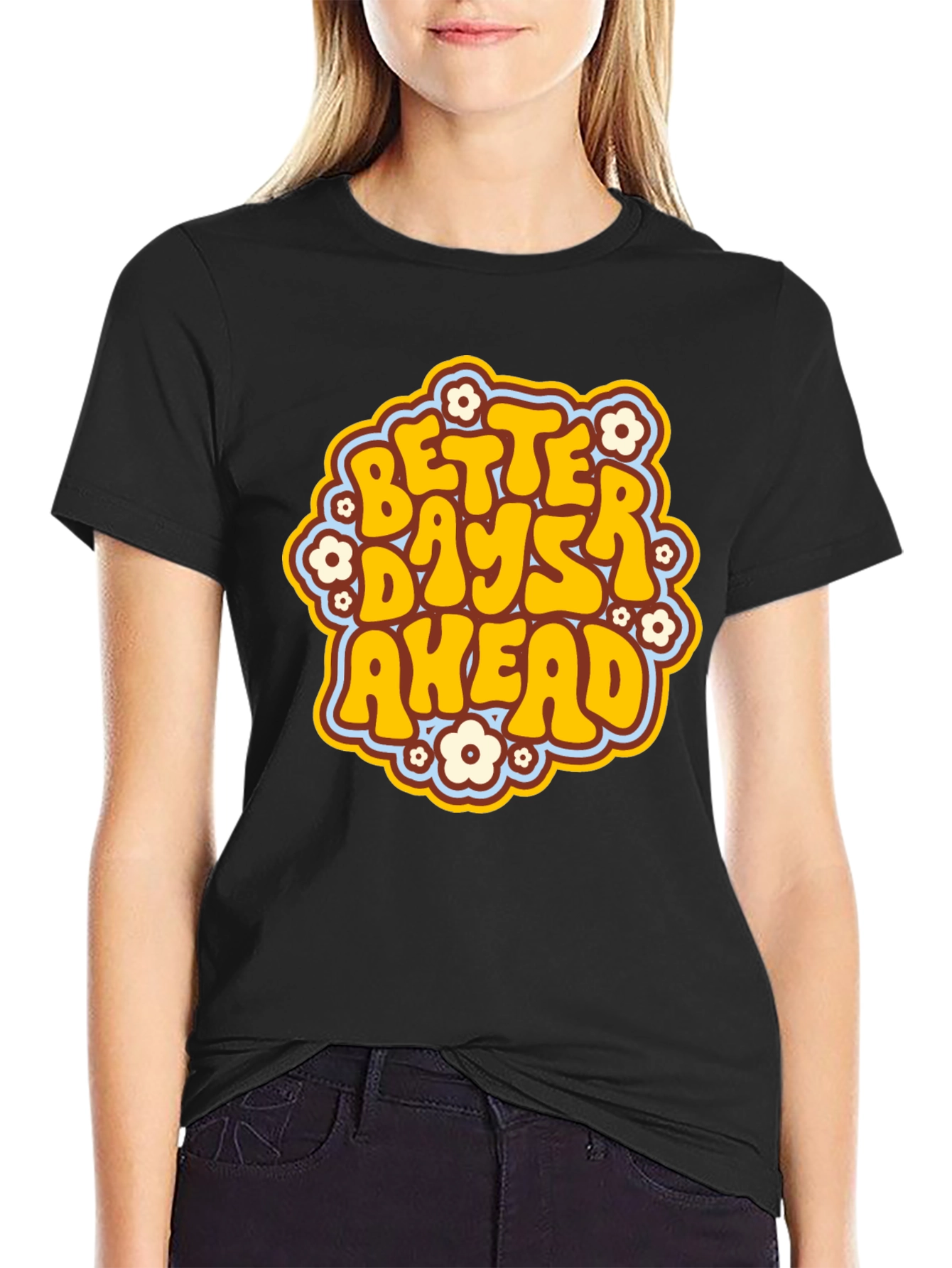 Black Better Days Ahead Retro Graphic T-Shirt view 2