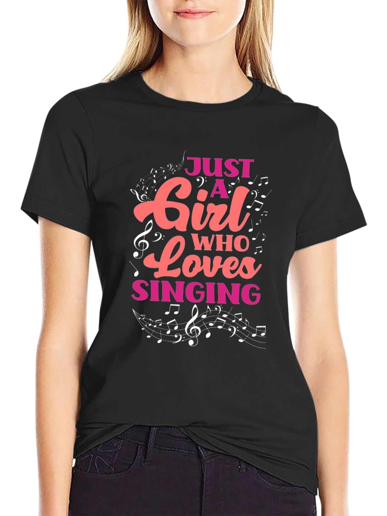 Black Just A Girl Who Loves Singing T-Shirt view 2