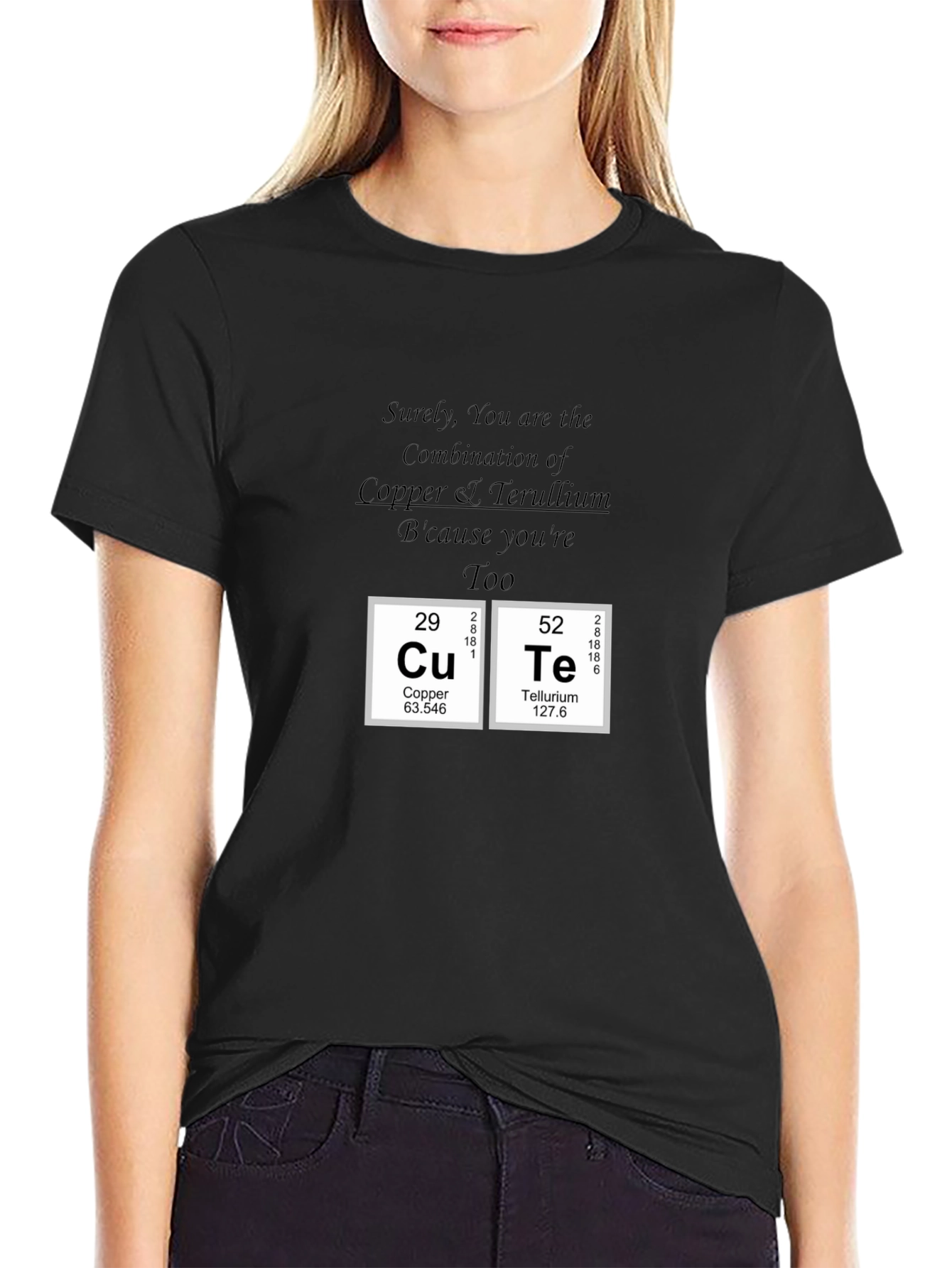 Black Cute Copper Tellurium Periodic Table T-Shirt view 2