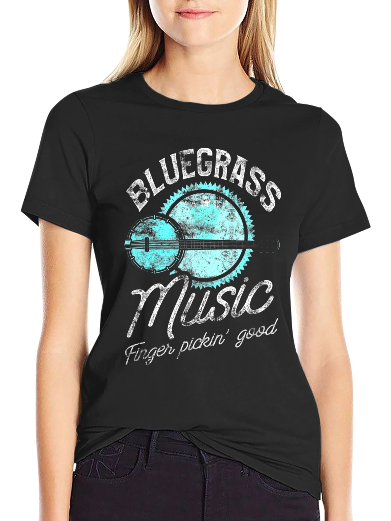 Black Bluegrass Music Graphic Tee - Finger Pickin' Good view 2