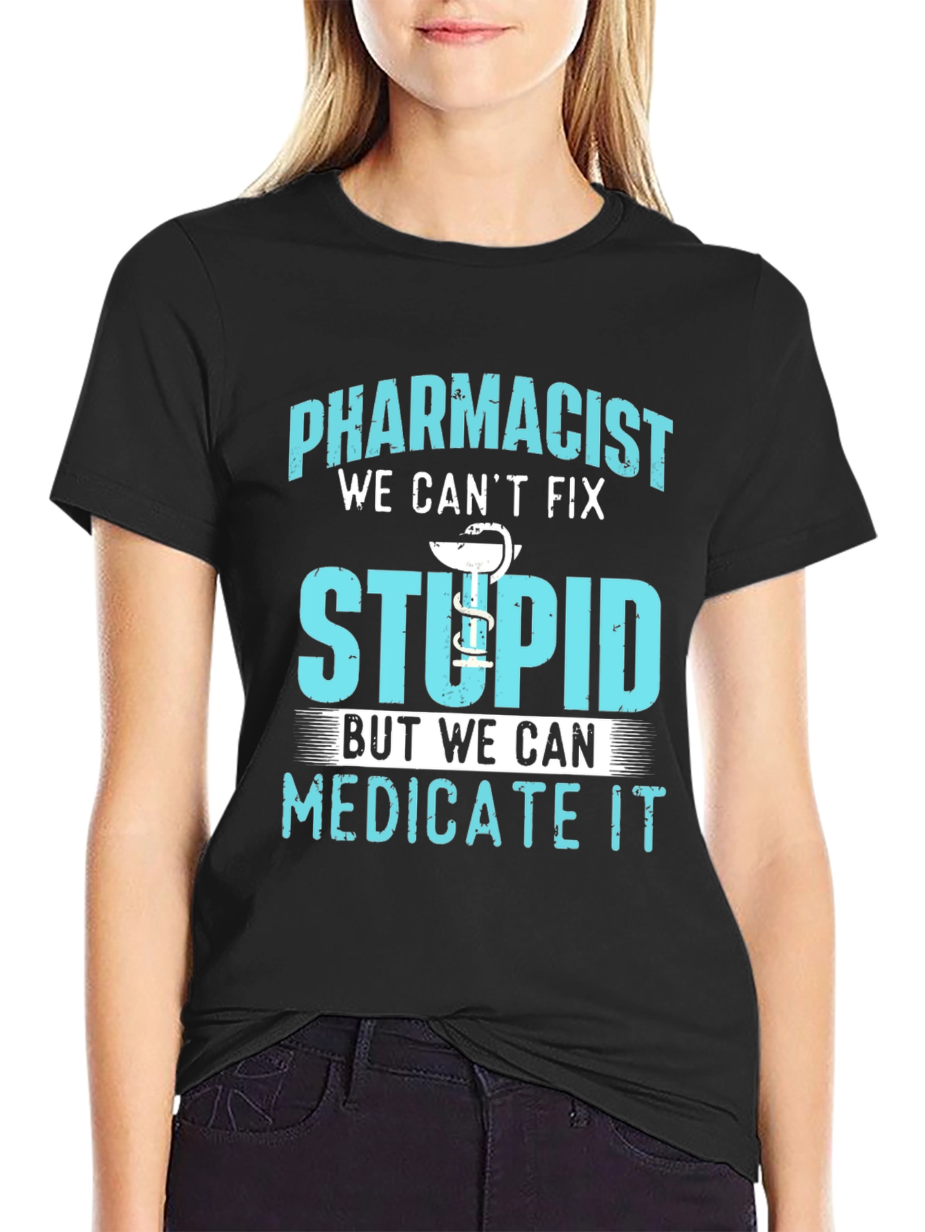 Black Pharmacist Funny T-Shirt Medicate Stupid view 2