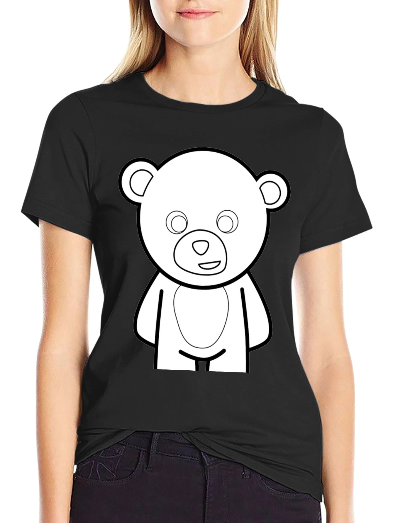 Black Cute Teddy Bear Graphic Black T-Shirt view 2
