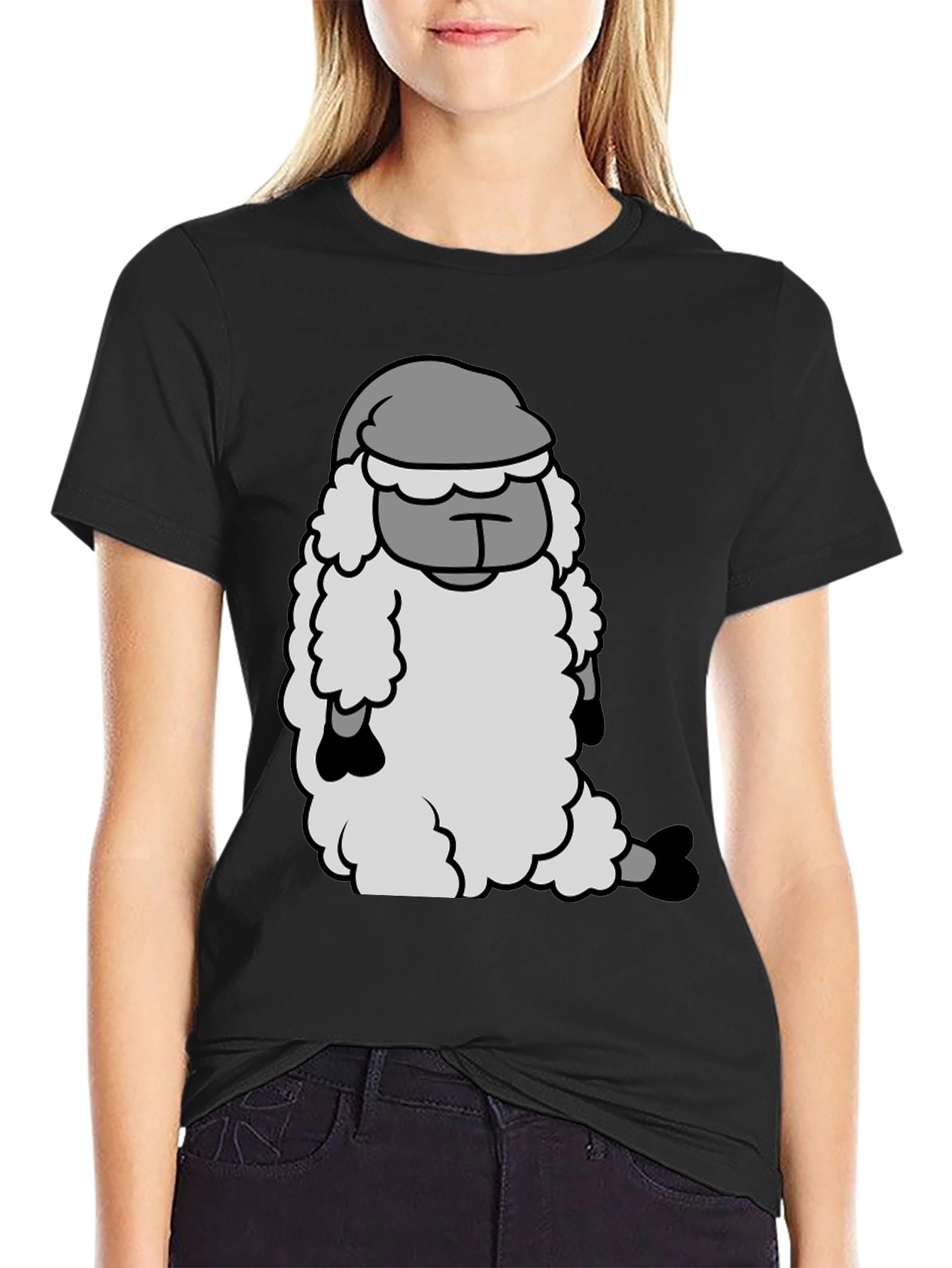 Black Sleepy Sheep Graphic Tee - Soft Cotton Comfort view 2