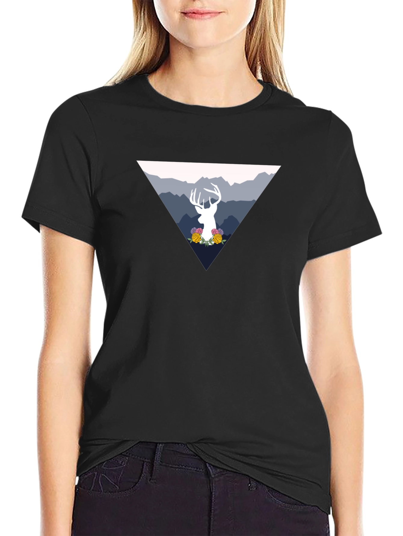 Black Deer Mountain Graphic Tee - Black Unisex T-Shirt view 2