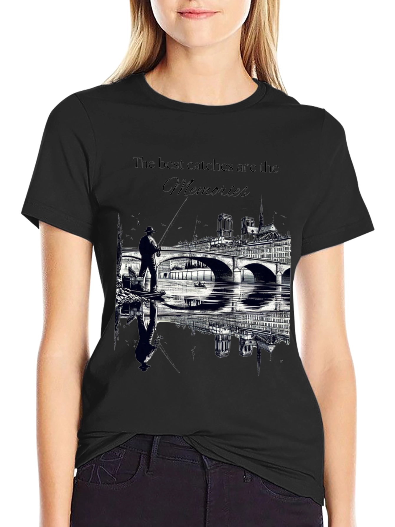 Black The Best Catches Are The Memories Graphic Tee view 2