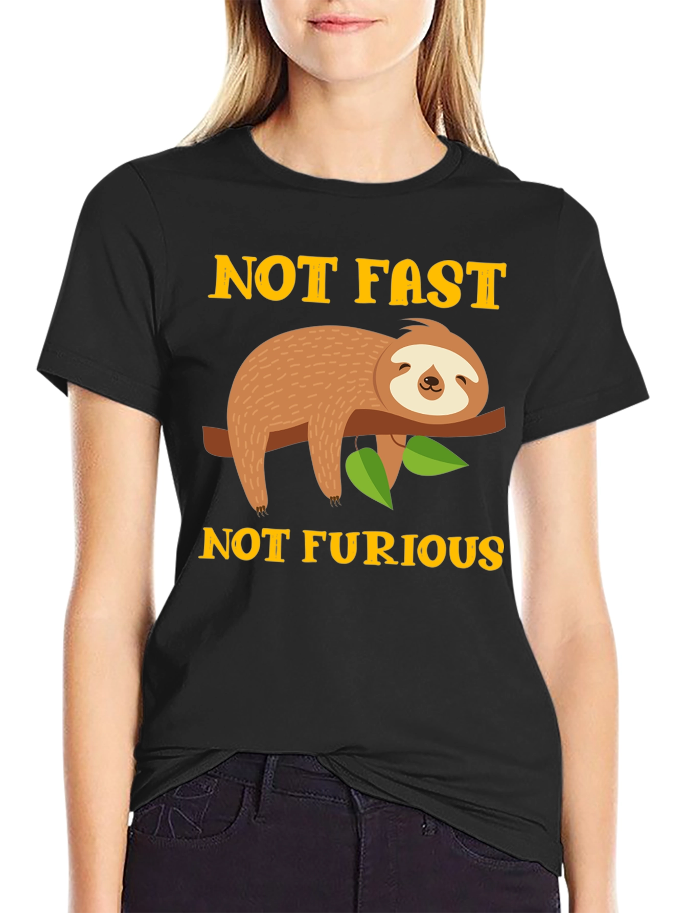 Black Not Fast Not Furious Sloth Graphic Tee view 2
