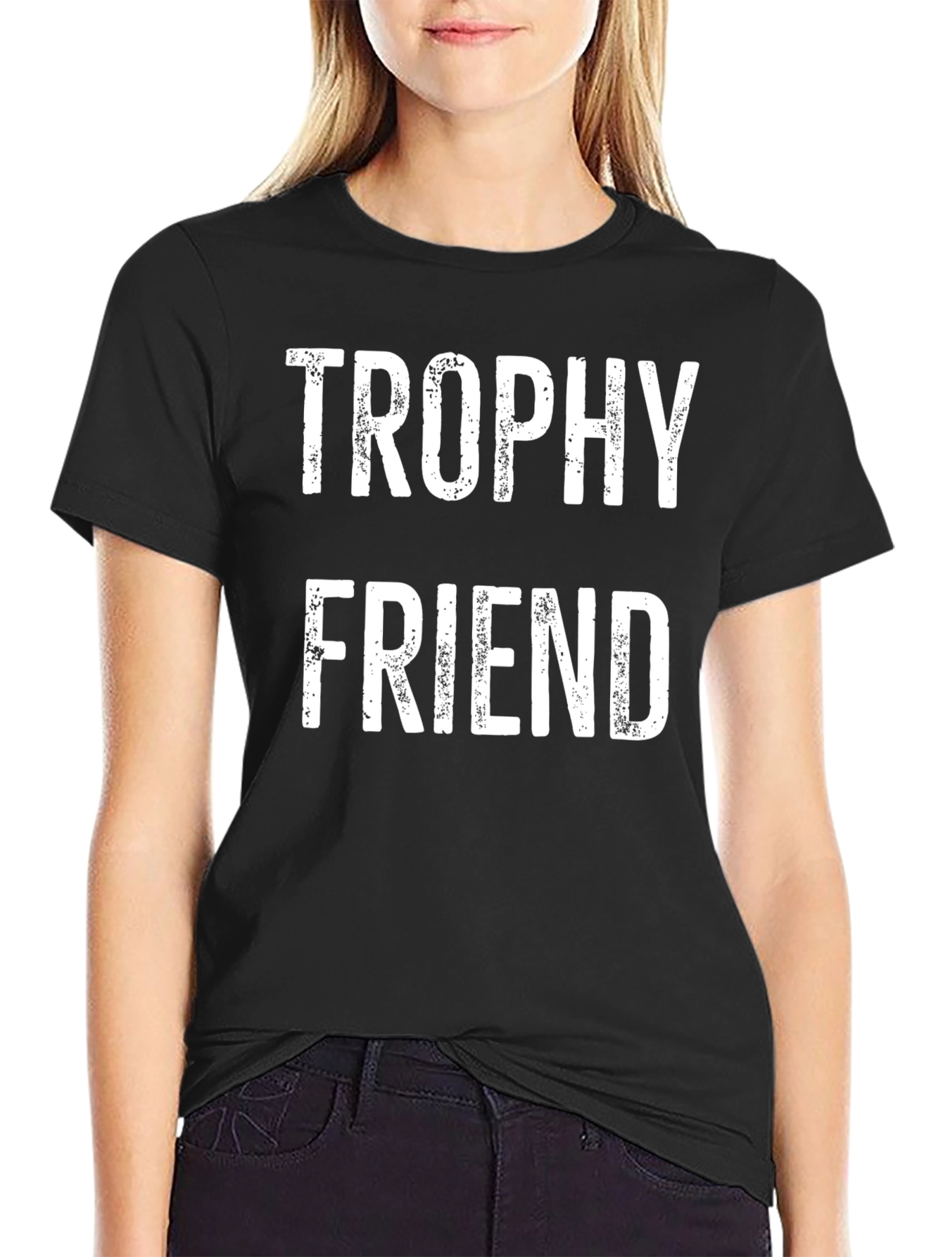 Black Trophy Friend Graphic Tee -  Novelty Black T-Shirt view 2