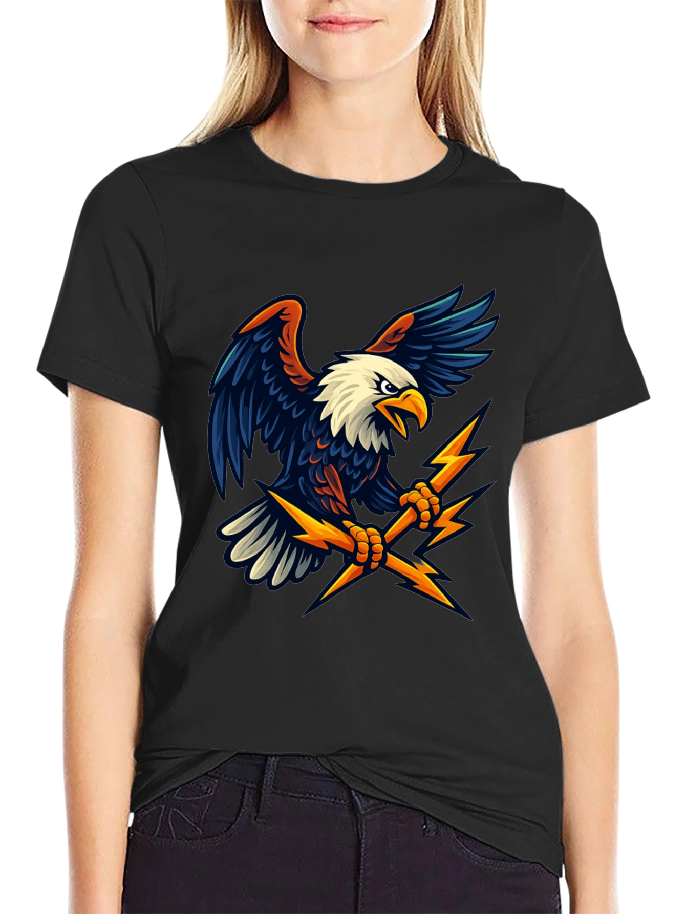 Black Eagle Lightning Bolt Graphic T-Shirt view 2