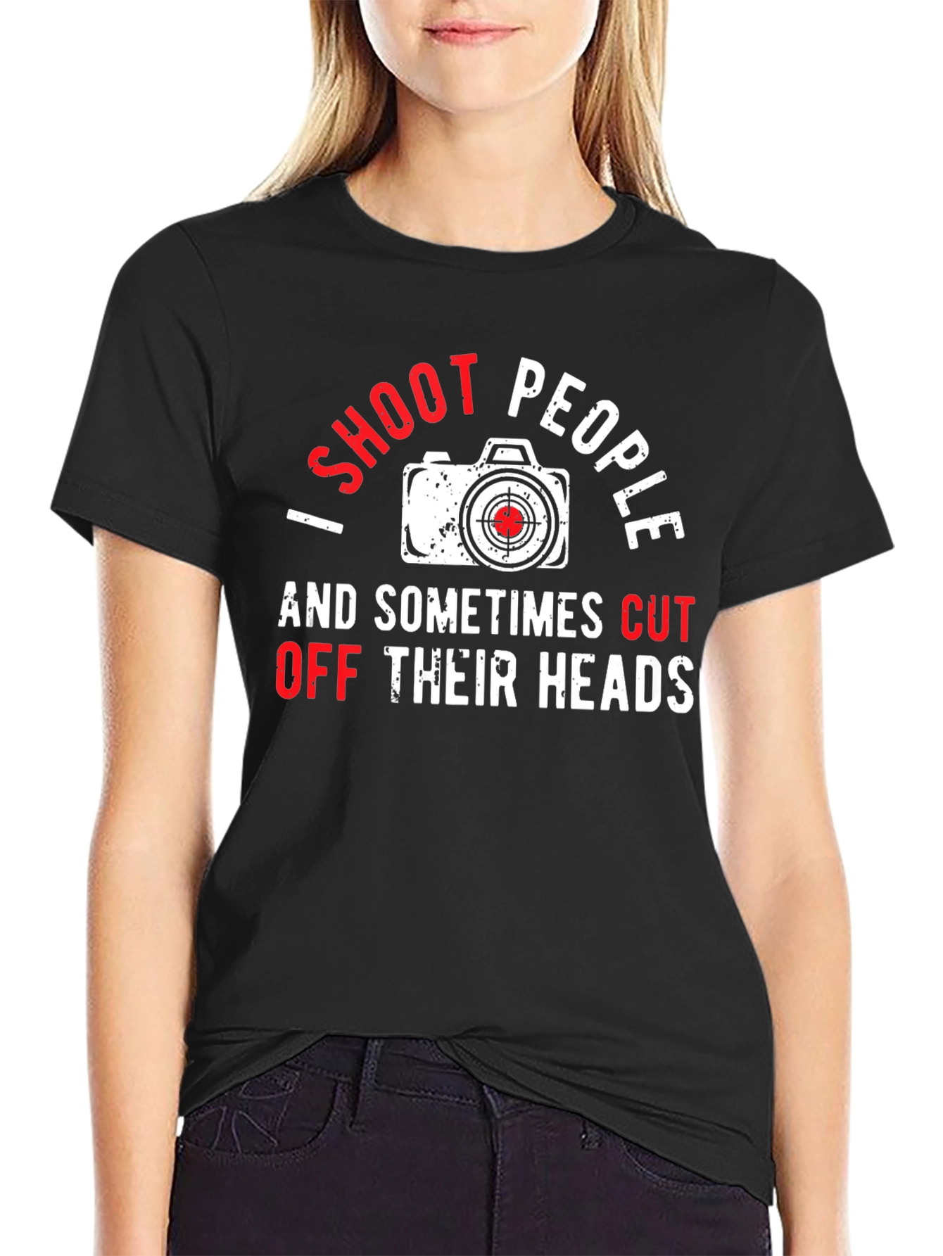 Black I Shoot People Funny Photography T-Shirt view 2