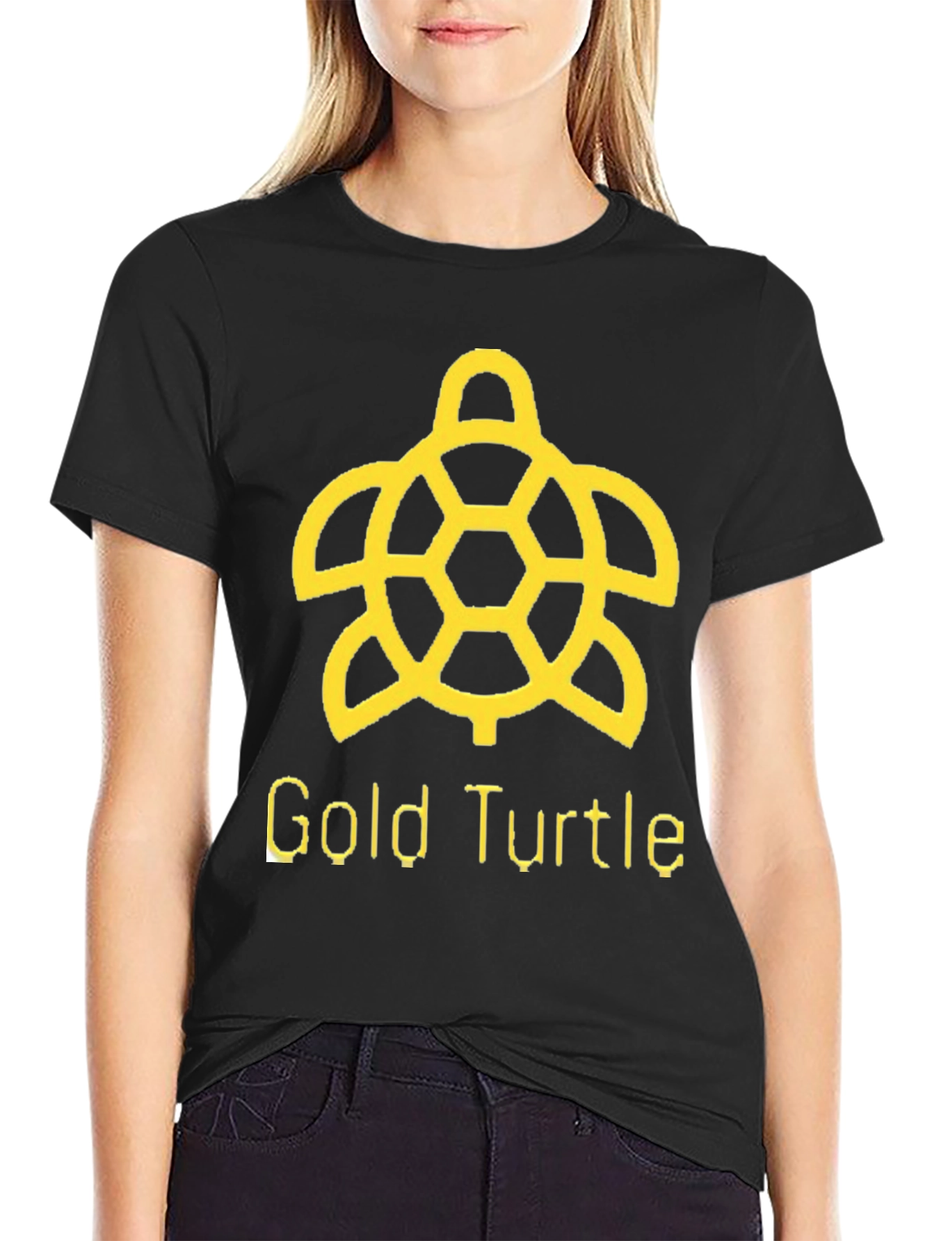 Black Gold Turtle Graphic Tee - Black Cotton T-Shirt view 2