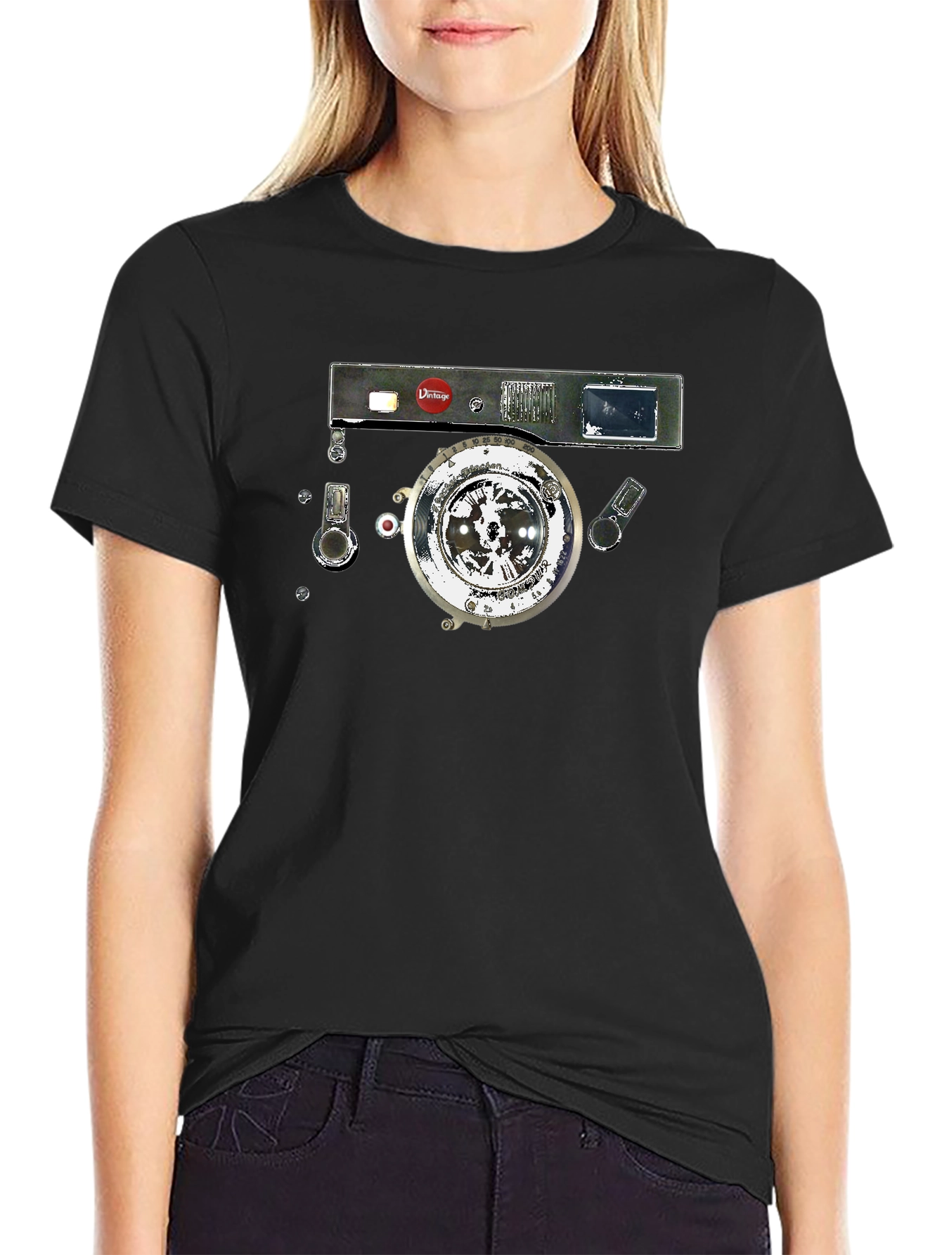 Black Vintage Camera Graphic Black T-Shirt view 2