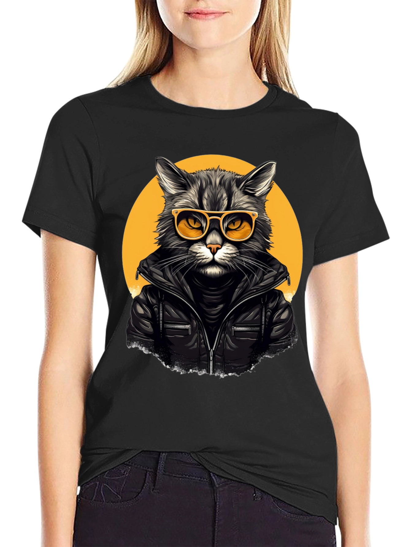 Black Cool Cat Biker T-Shirt view 2