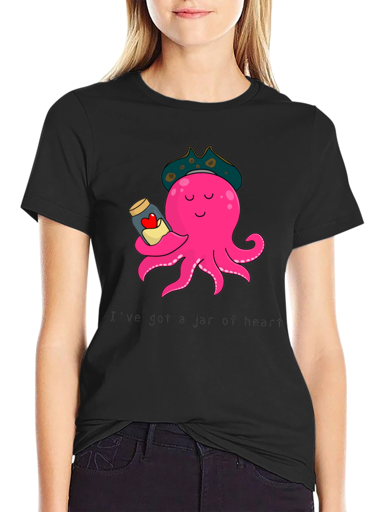 Black Pirate Octopus 'Jar of Hearts' T-Shirt view 2