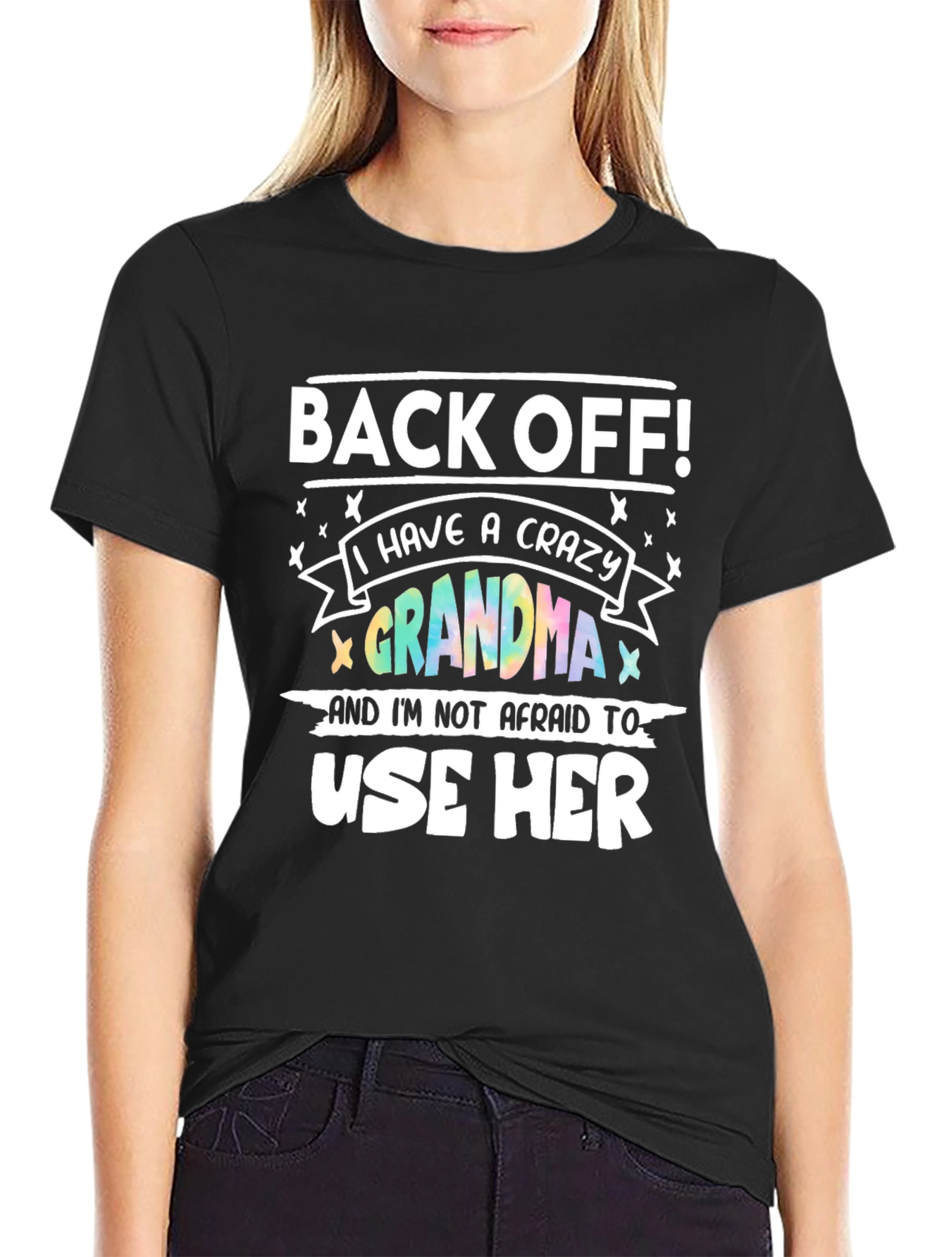Black Crazy Grandma T-Shirt - Protective Grandchild Apparel view 2