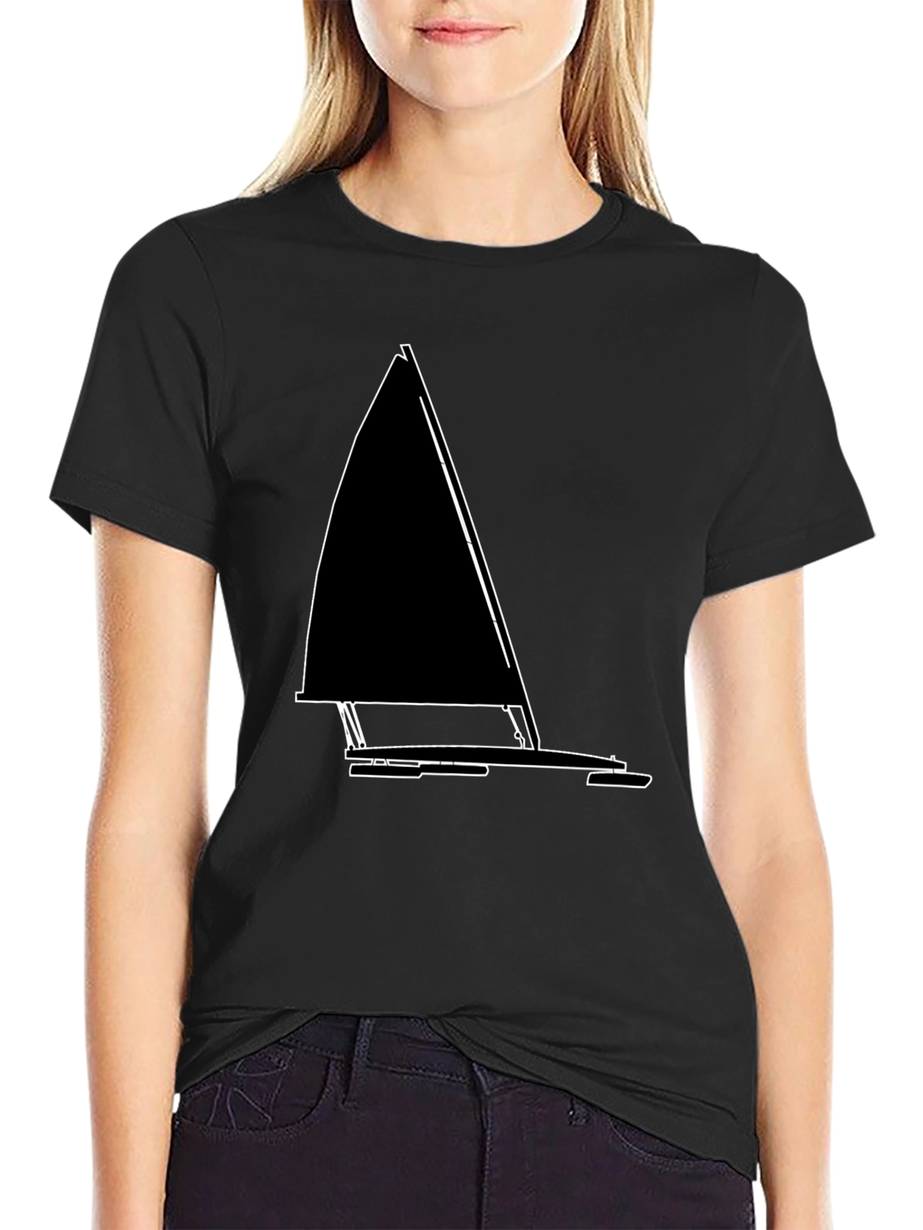 Black Sailboat Outline T-Shirt - Nautical Style view 2