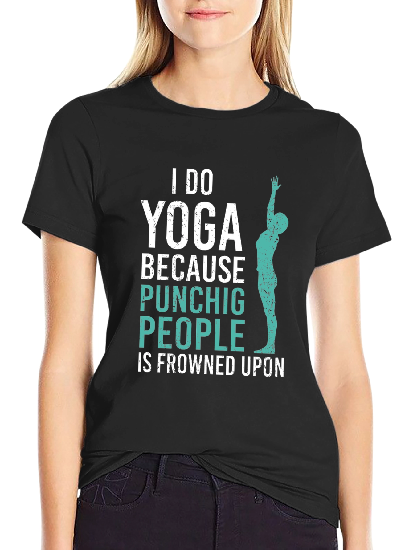 Black Yoga Punching People Funny Graphic Tee view 2